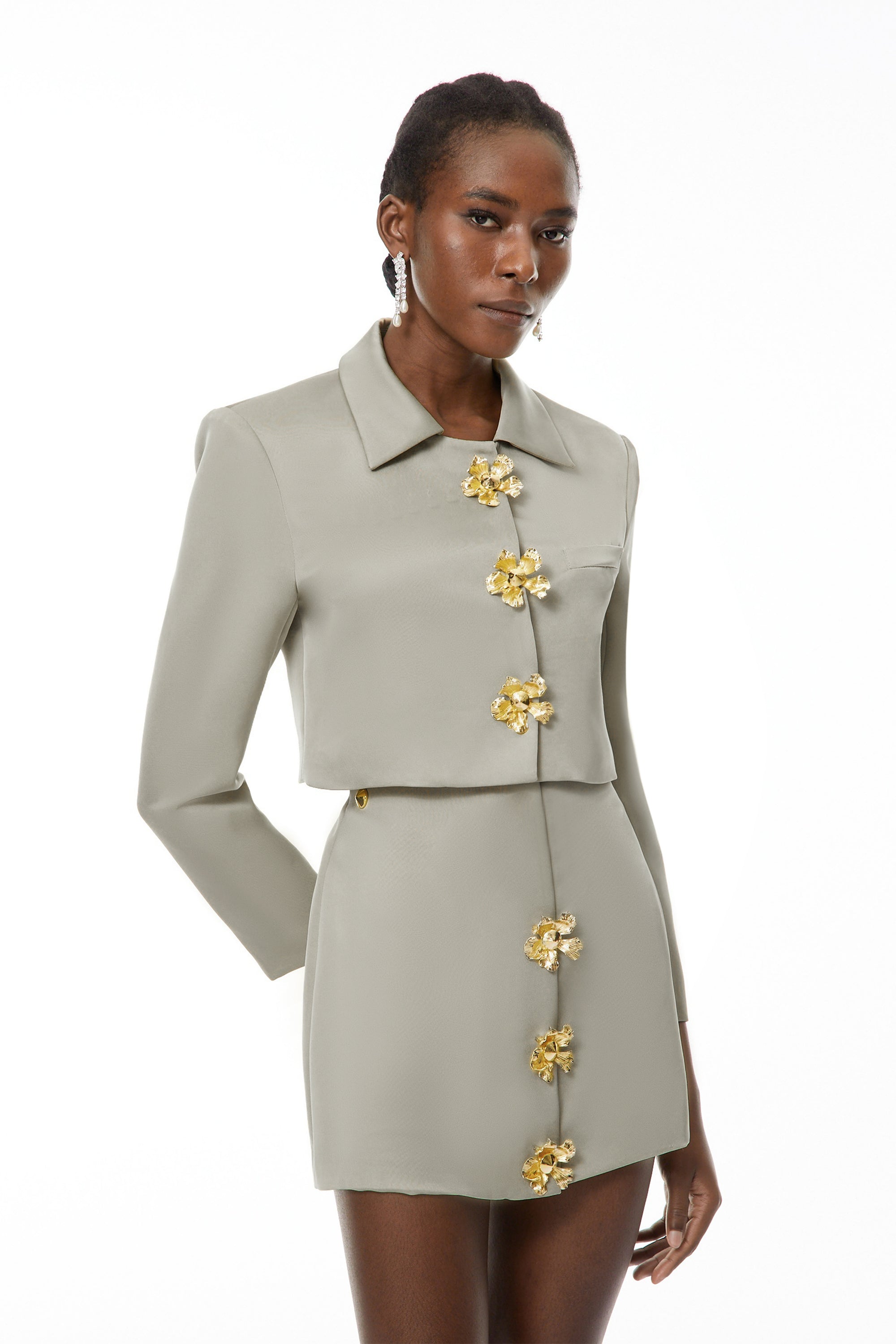 Lovisa Green Decroative Button Shirt & Skirt Set (Final Sale-US Only)