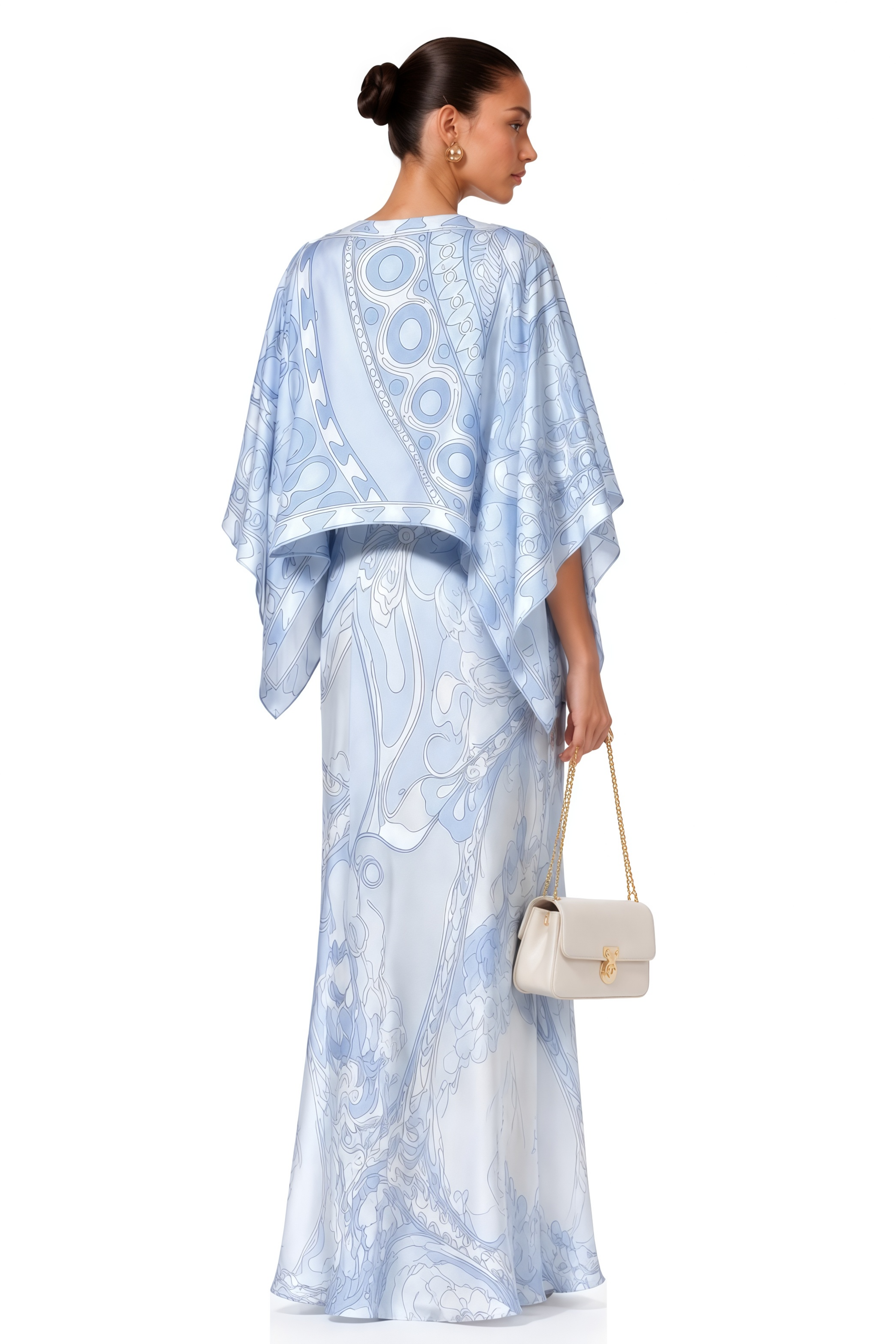 Ensemble robe longue à col en V et motifs colorés « Lucasta Blue »