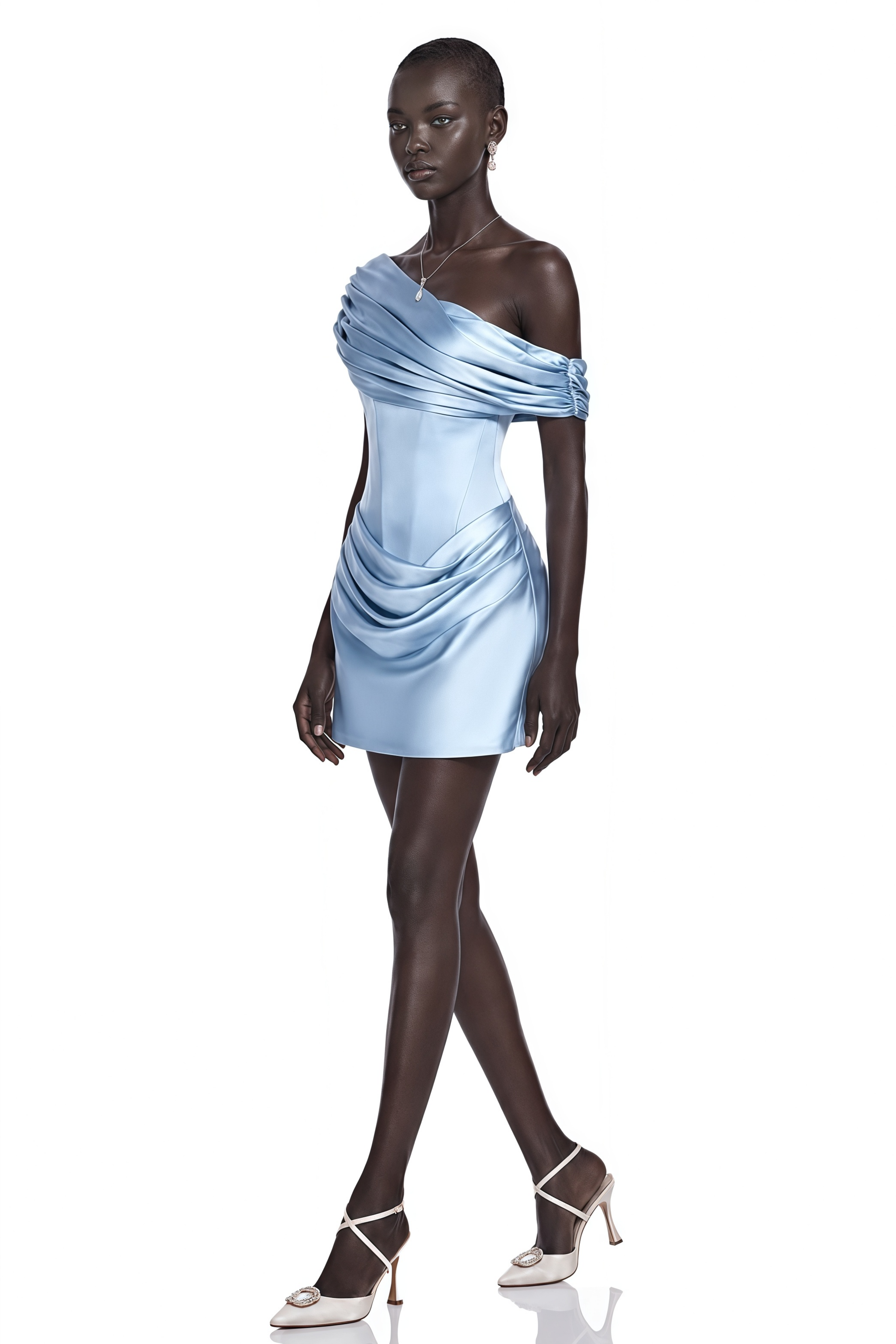 Lucienne Light Blue One Shoulder Ruched Mini Dress