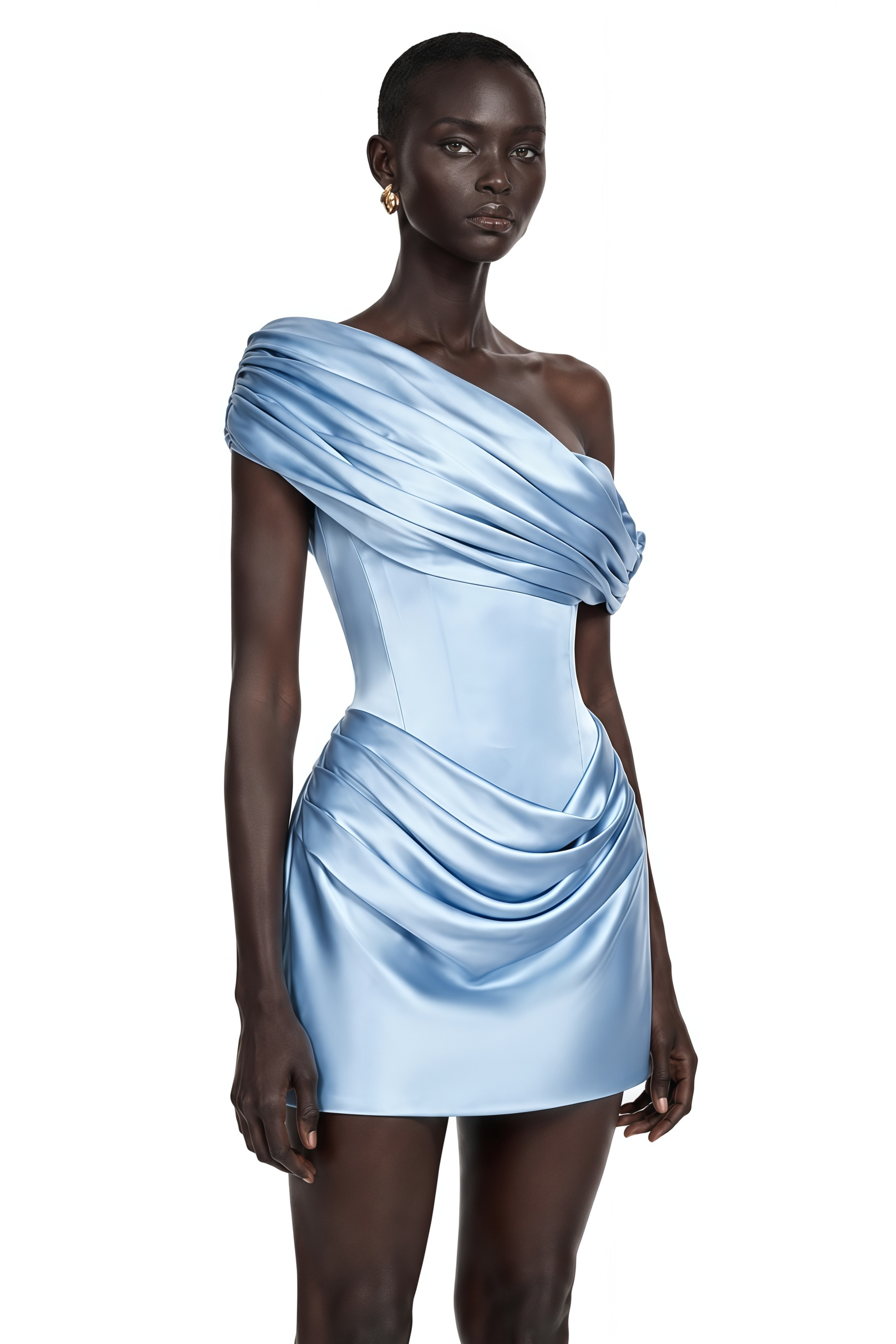Lucienne Light Blue One Shoulder Ruched Mini Dress