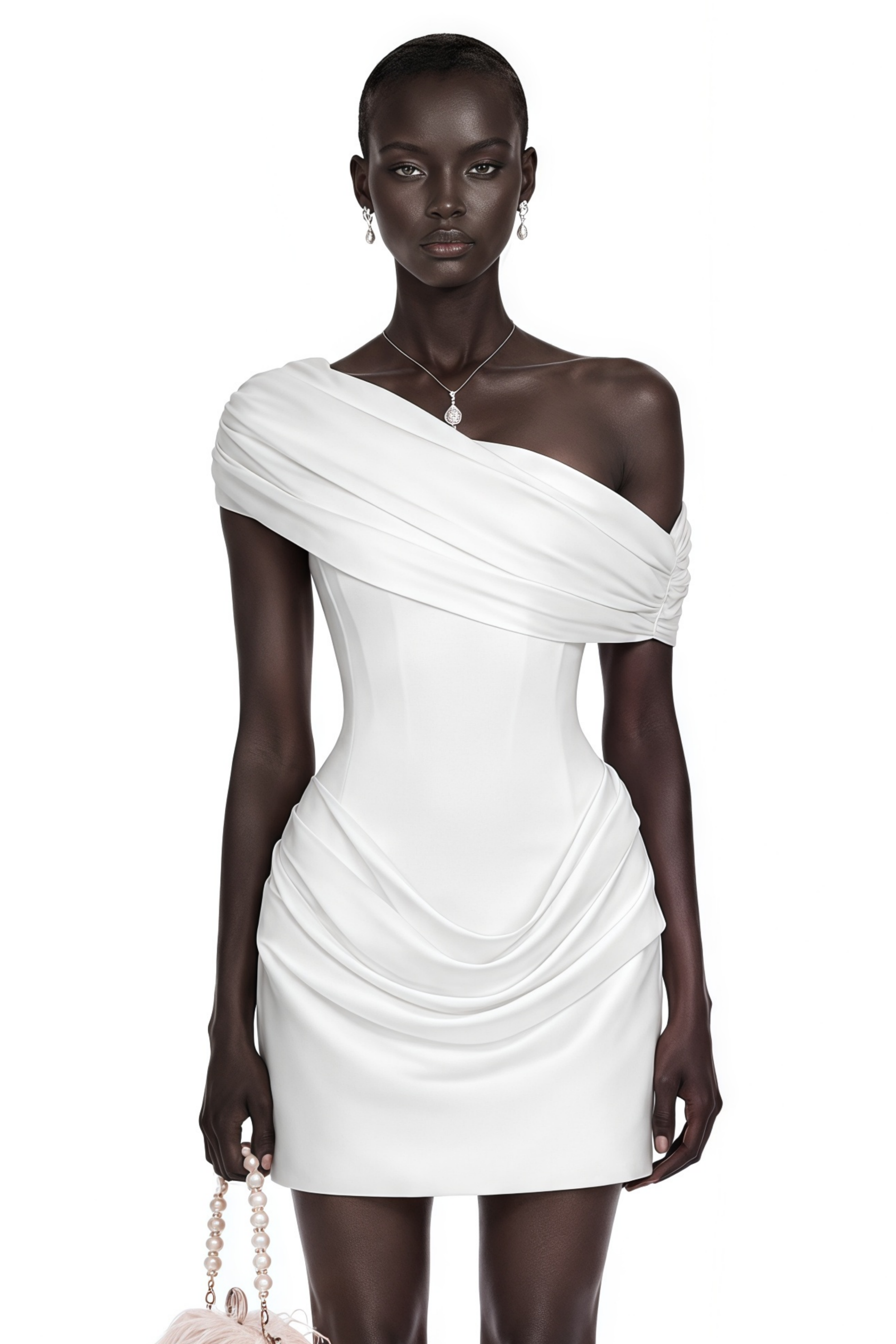 Lucienne White One Shoulder Ruched Mini Dress