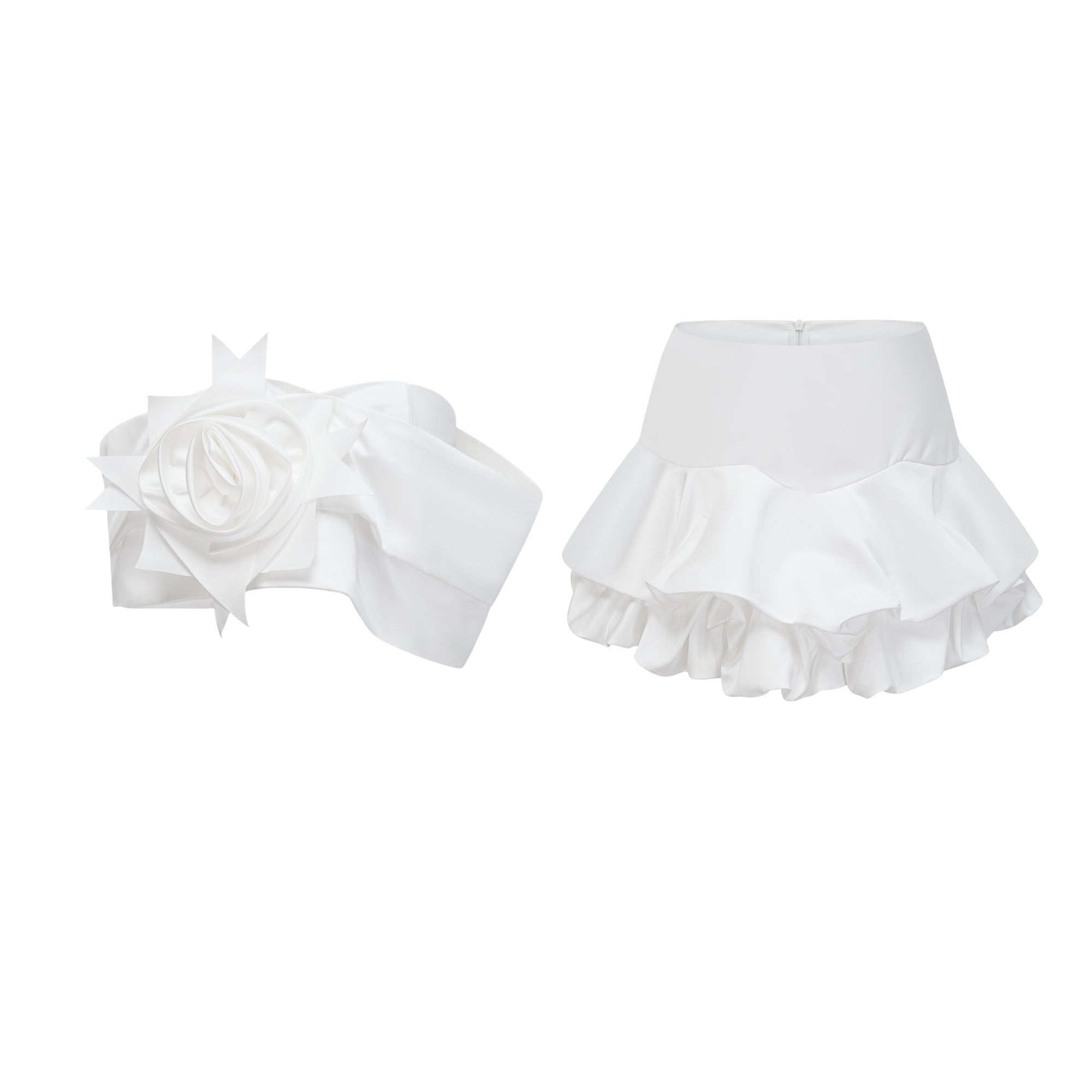 Ensemble coordonné Honorine : haut et jupe plissés à motifs floraux blancs (Vente définitive - États-Unis uniquement)