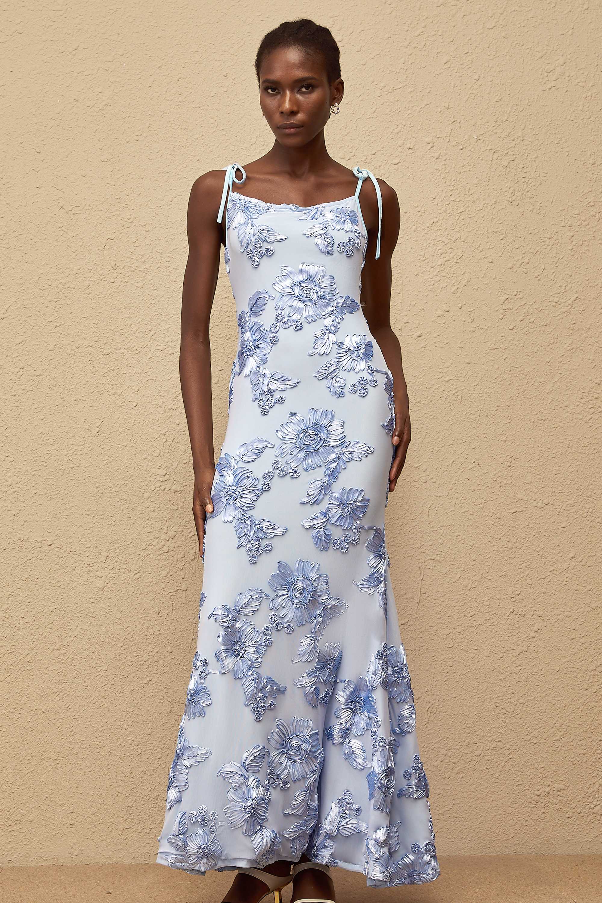 Énigme Blue Jacquard Floral Maxi Dress (Final Sale-US Only)