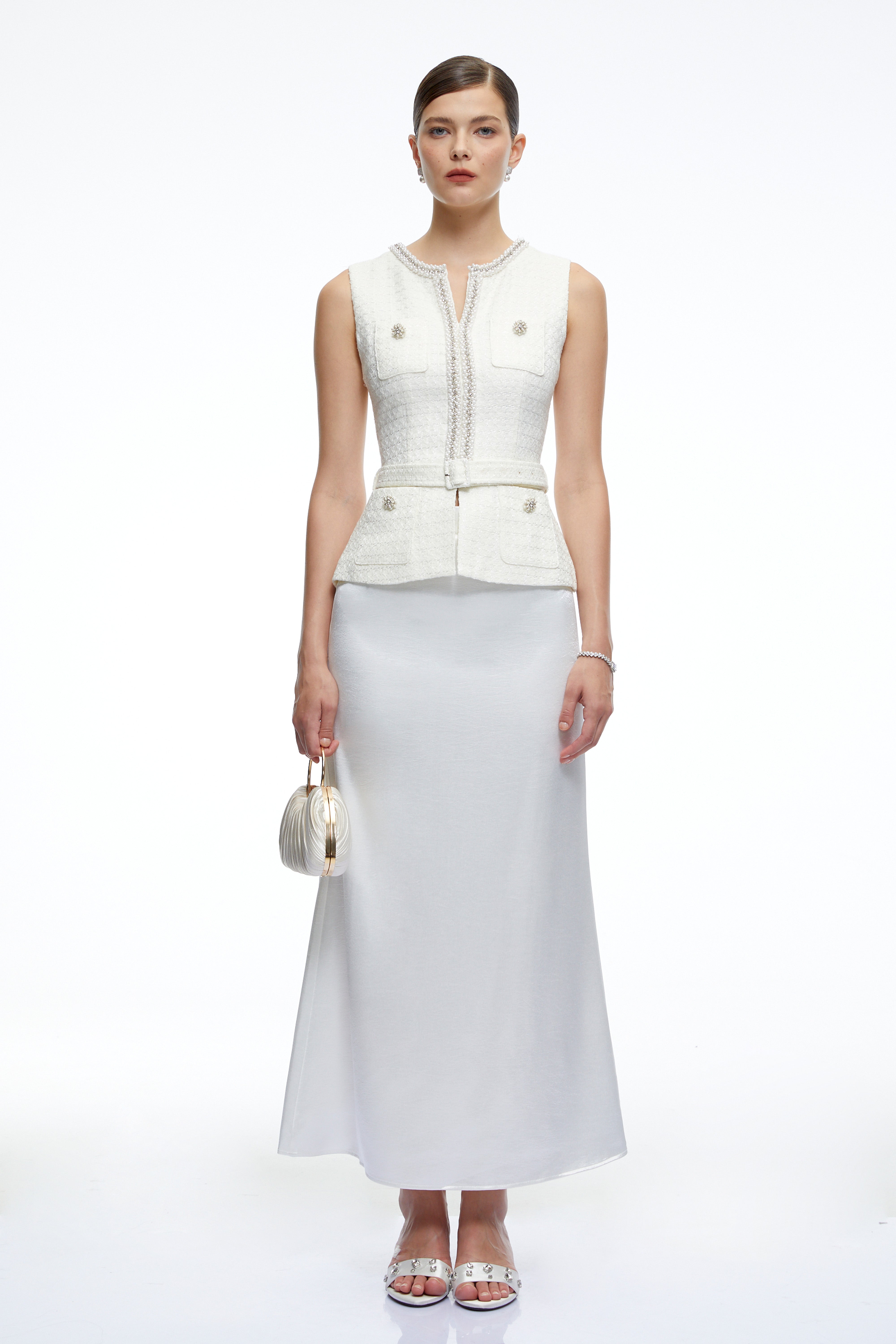 Madison White Tweed Top & Maxi Skirt Set