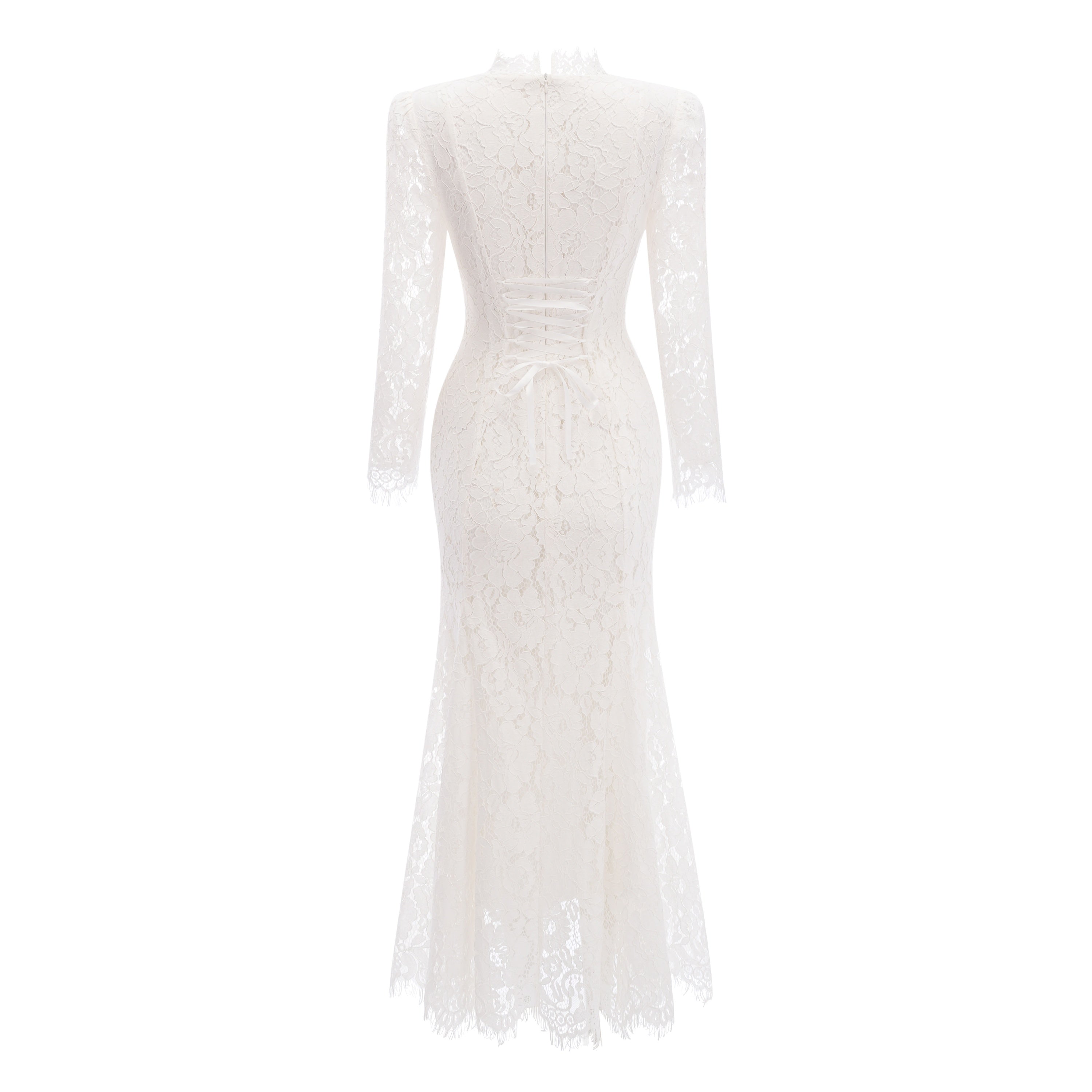 Maggie Ivory High Neck Floral Lace Maxi Dress