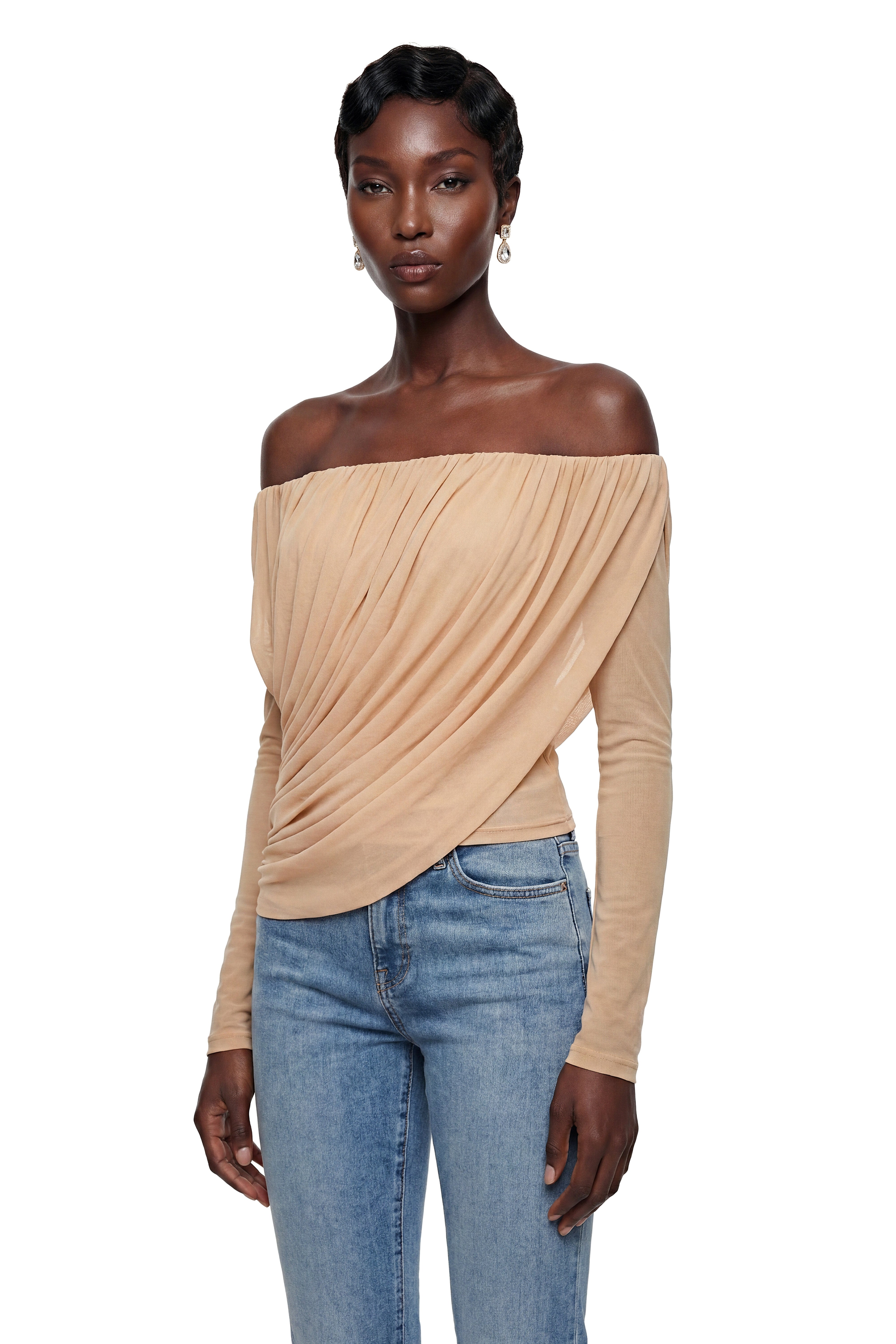 Maisy Brown Asymmetrical Ruched Top