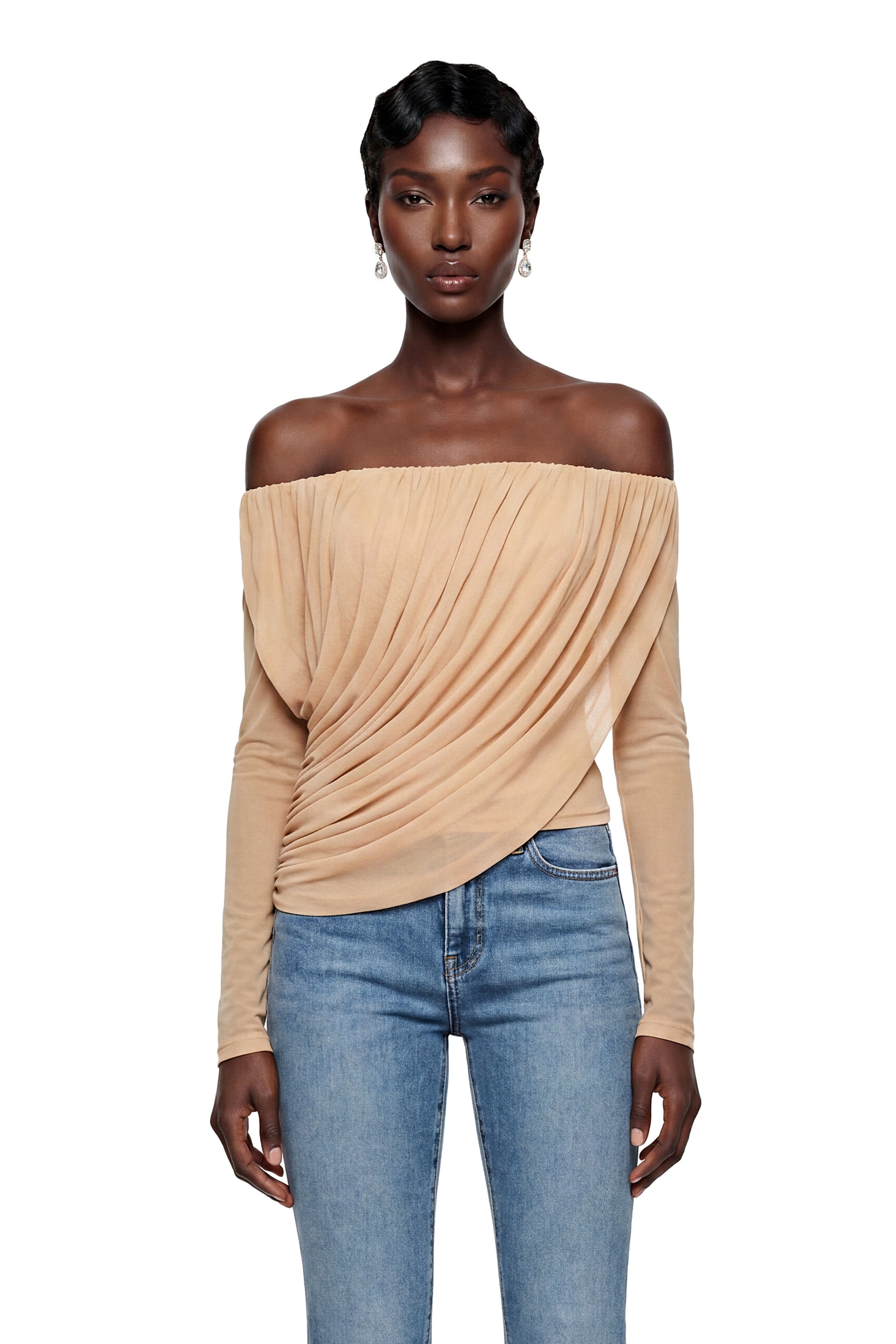 Maisy Brown Asymmetrical Ruched Top