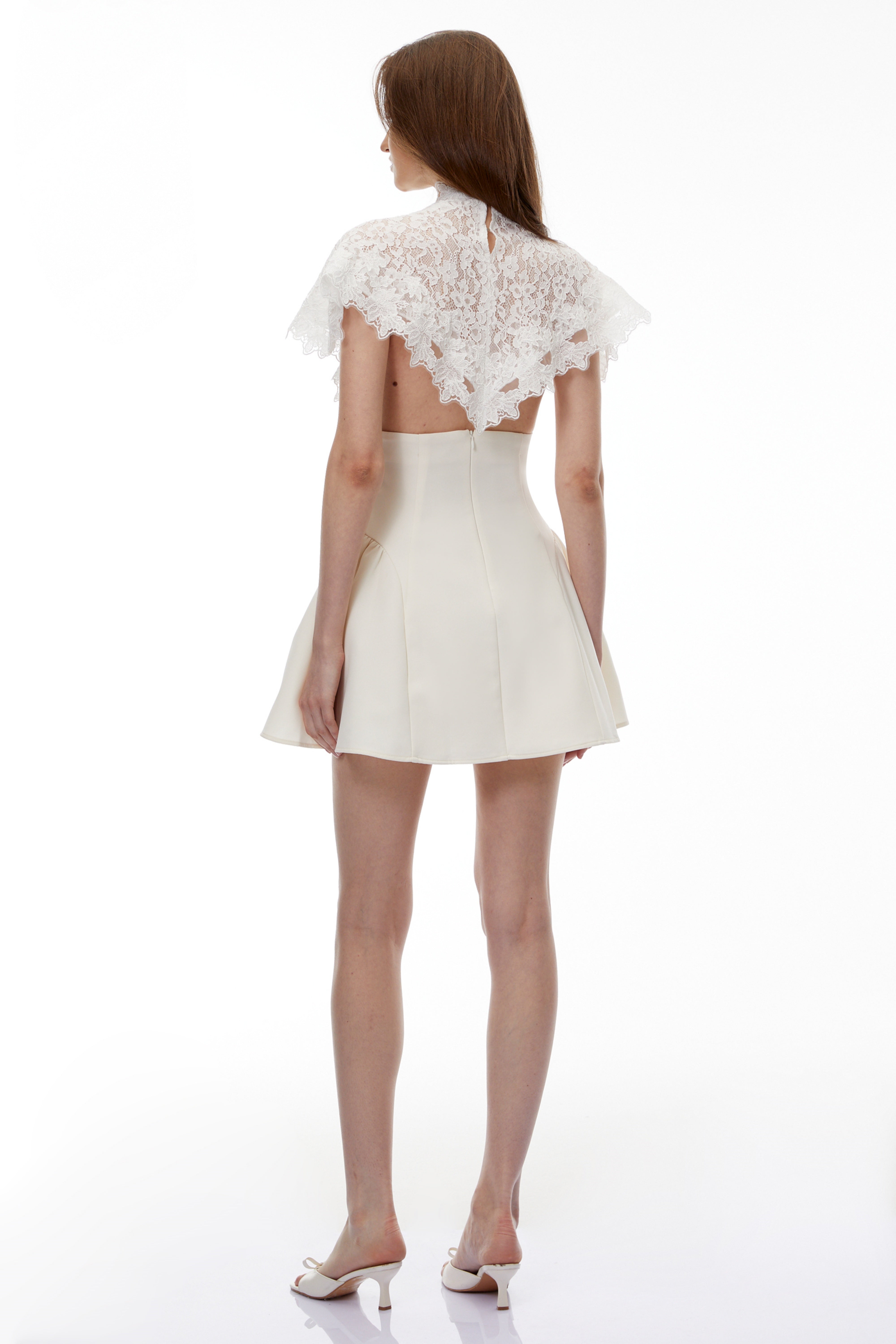 Mandana White Lace Mini Dress with Cape (Final Sale-US Only)