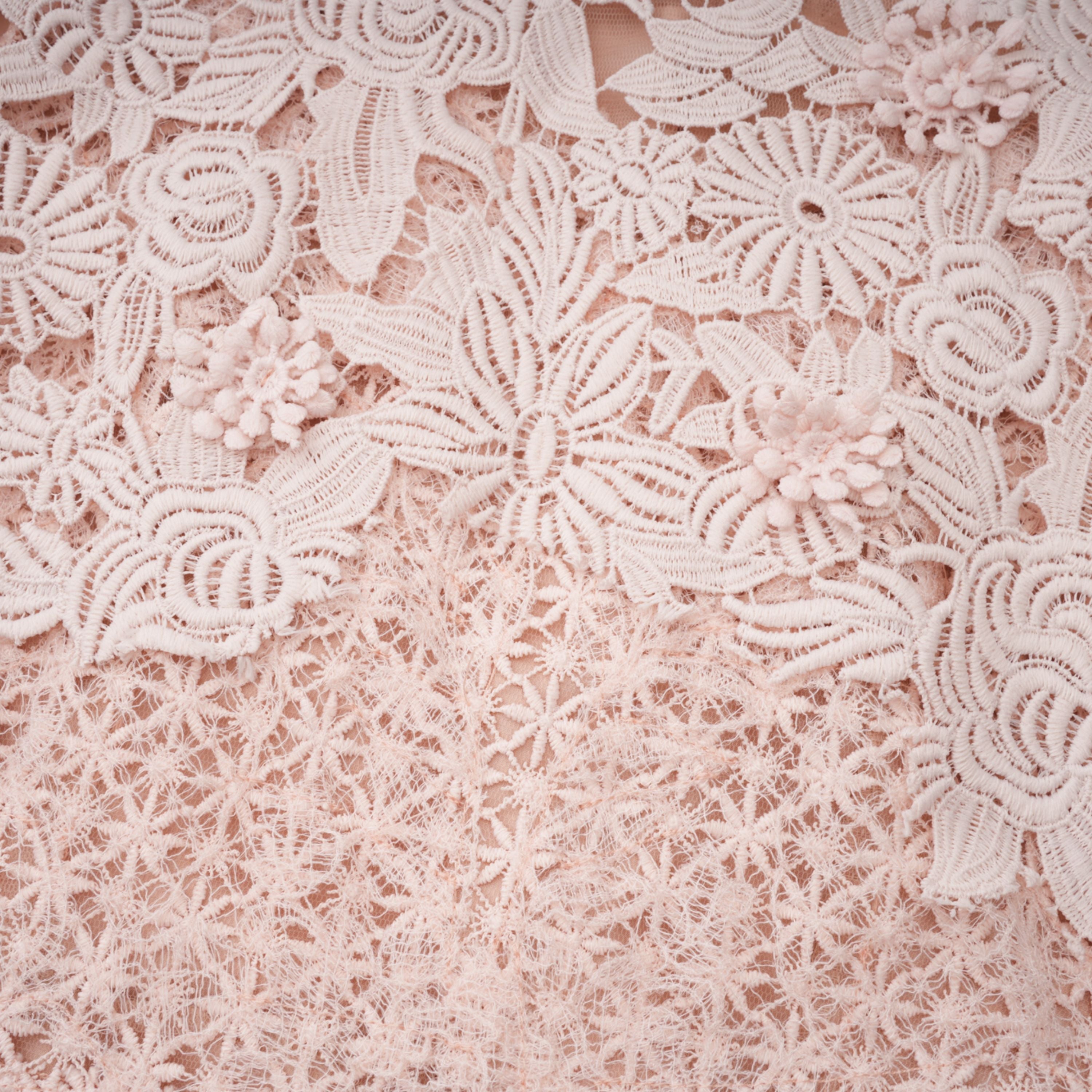 Margaret Light Pink Floral Crochet Midi Dress (Final Sale-US Only)