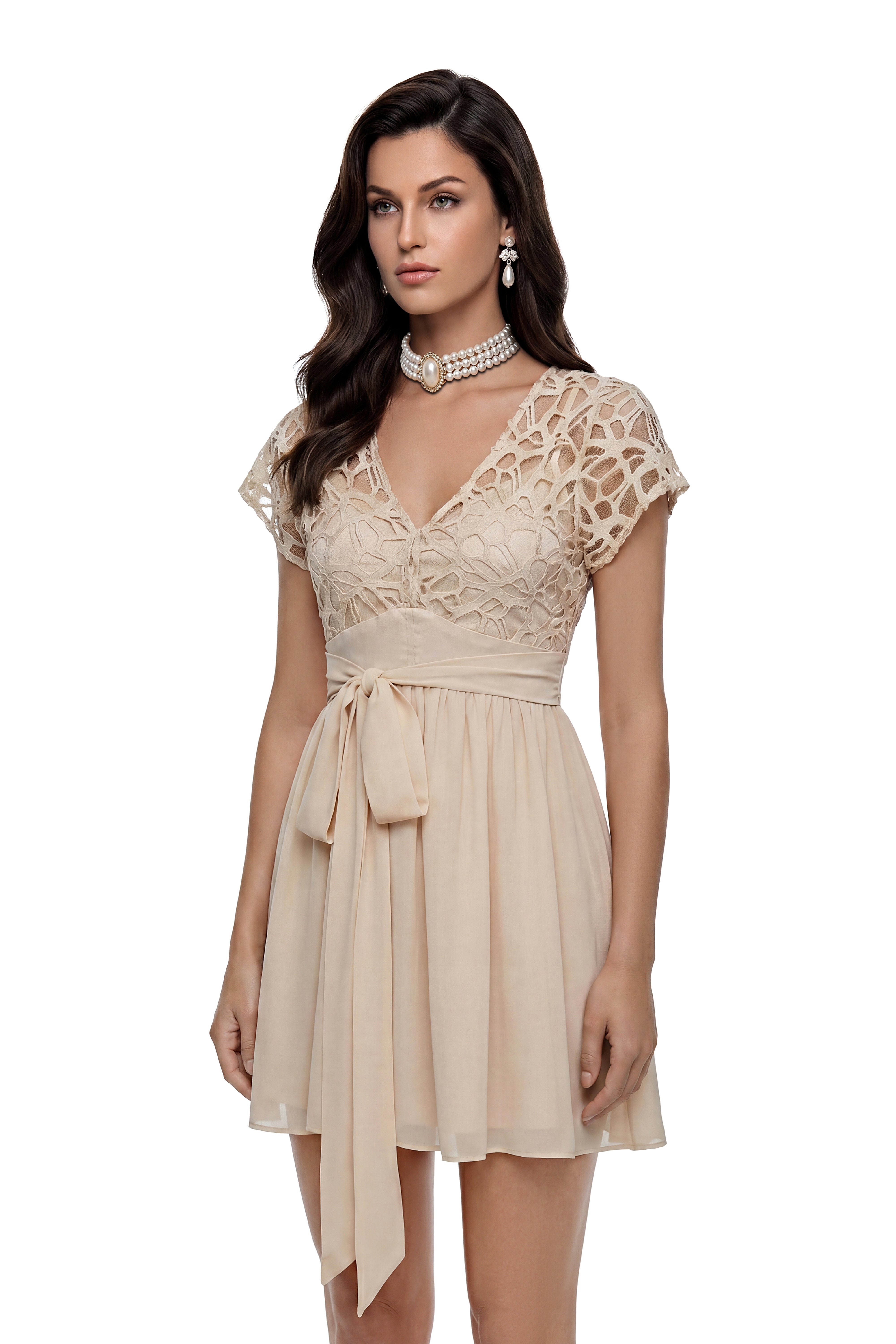 Margot Beige Cut-Out Ruched Mini Dress (Final Sale)