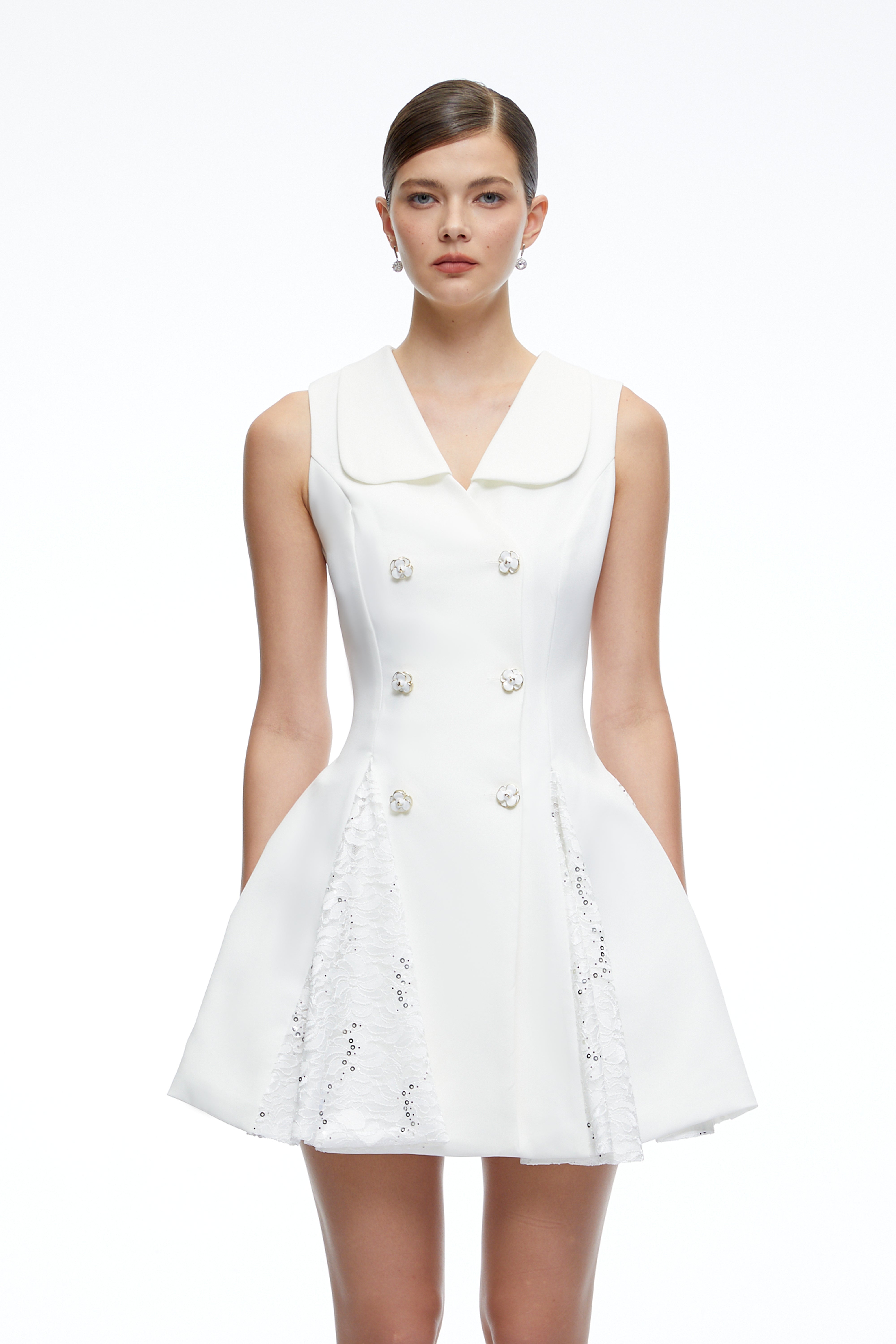 Margot White Lace Embroidered A-Line Mini Dress