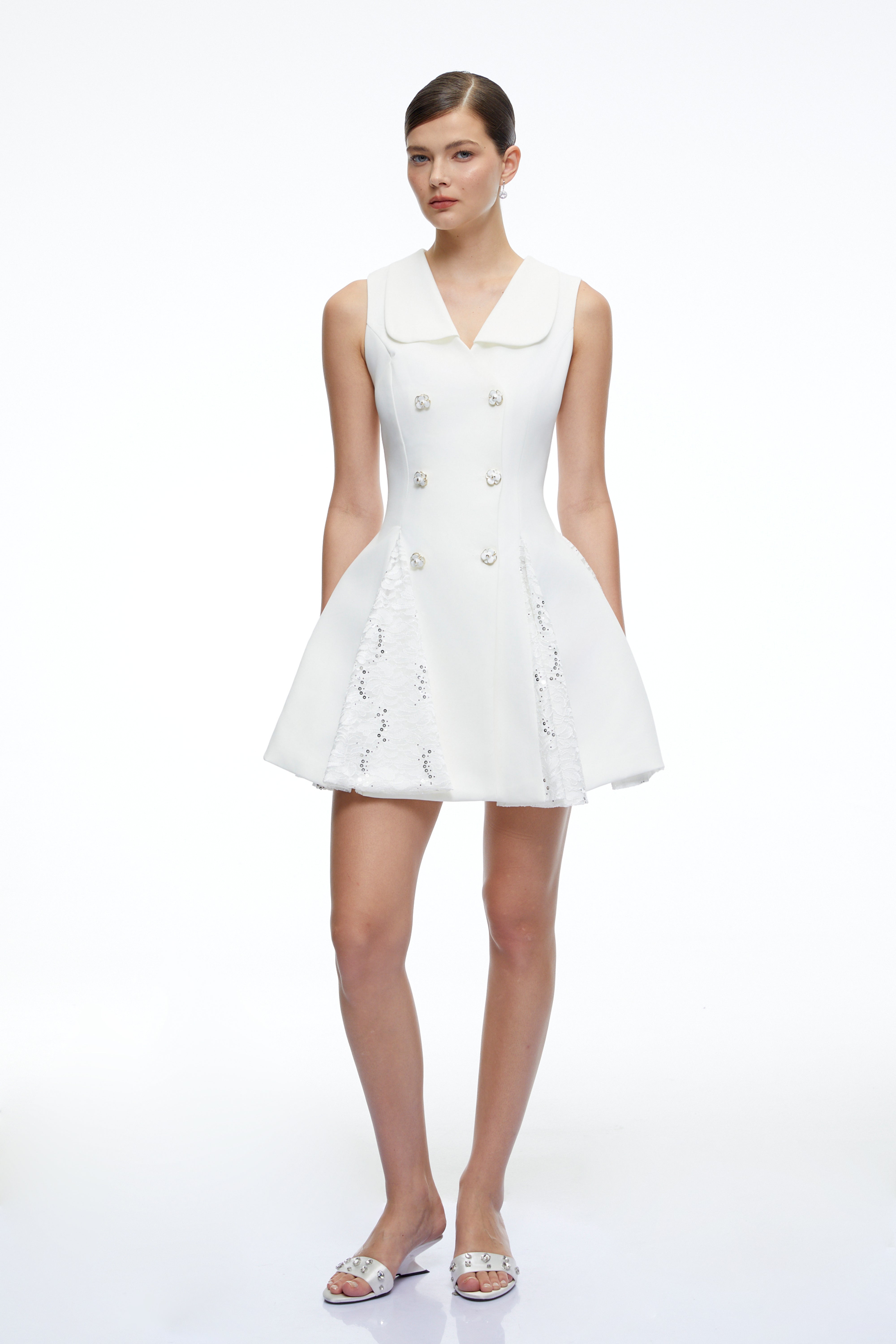 Margot White Lace Embroidered A-Line Mini Dress