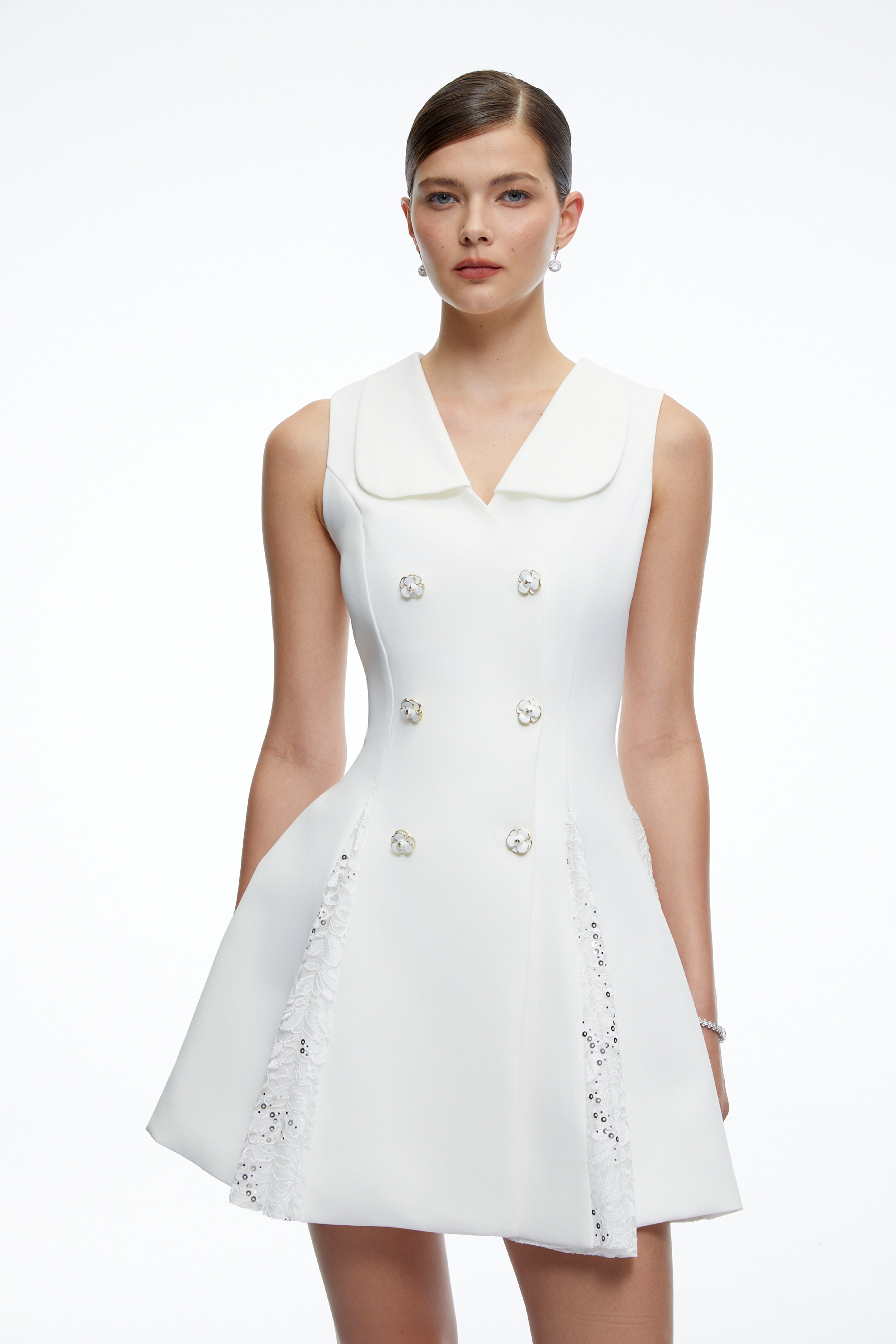 Margot White Lace Embroidered A-Line Mini Dress