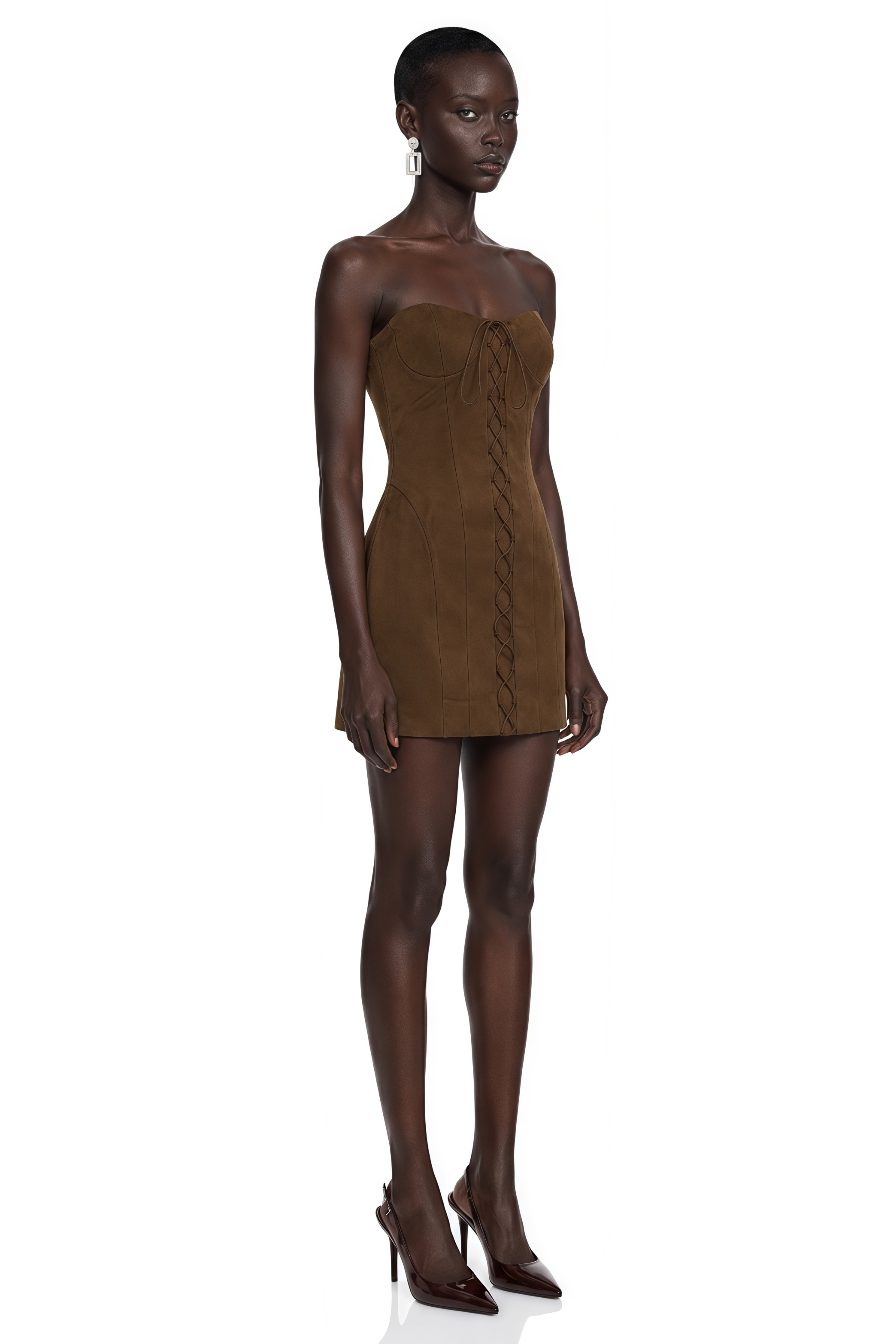 Marianne Dark Brown Off Shoulder Mini Dress