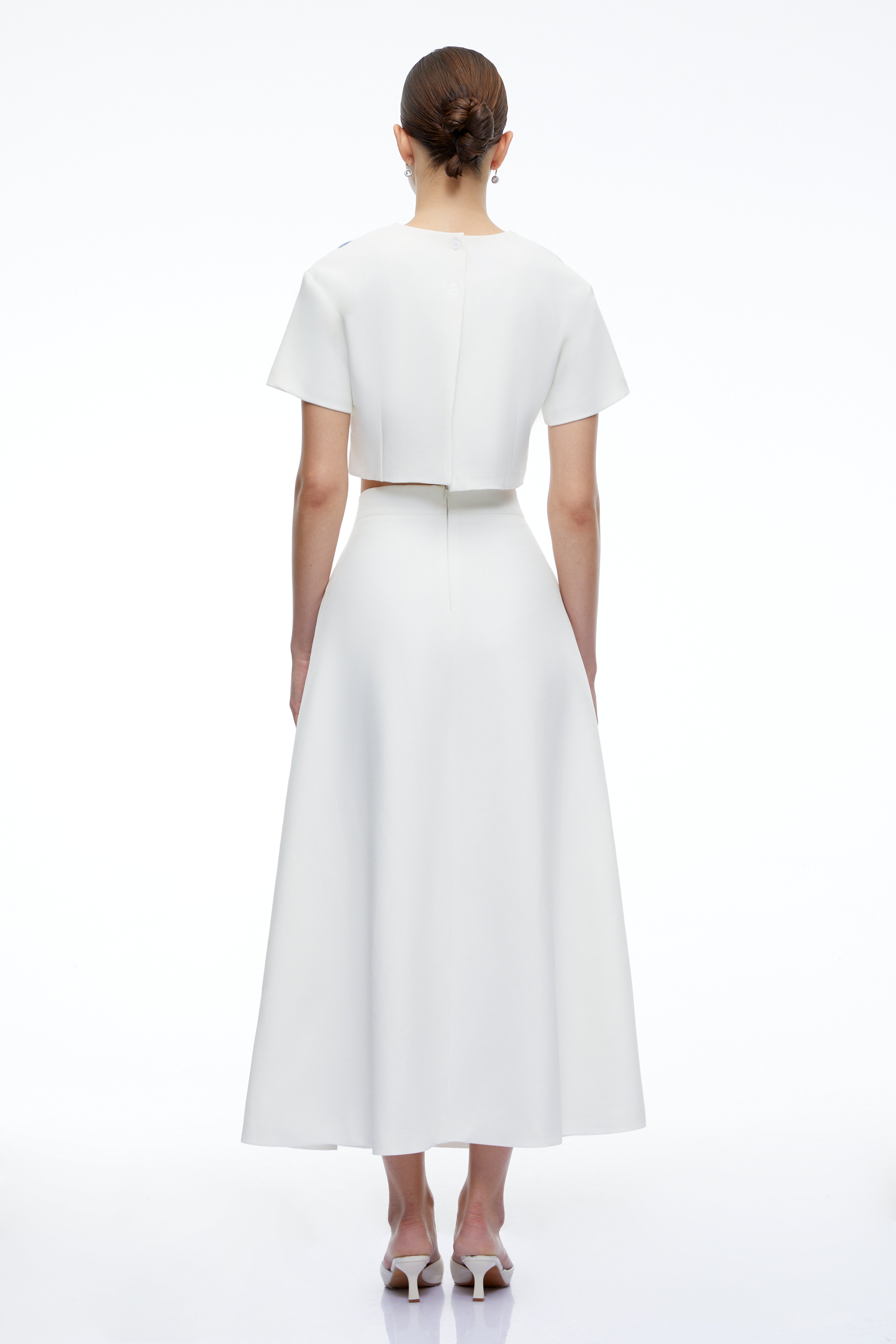 Marietta White Floral Applique Crop Top & Skirt Set