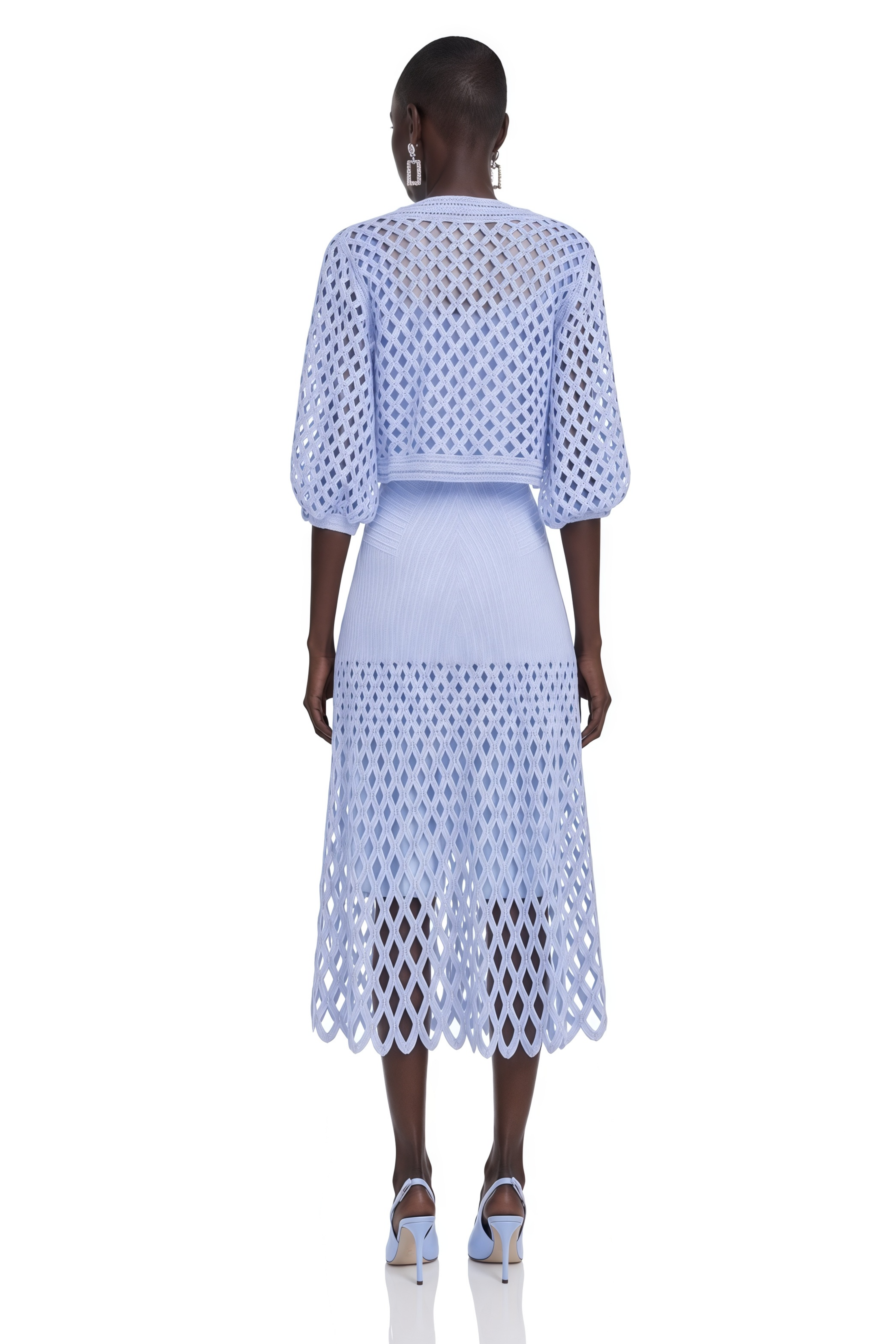 Marilyn Light Blue Midi Dress & Cape Set with Cut-Outs