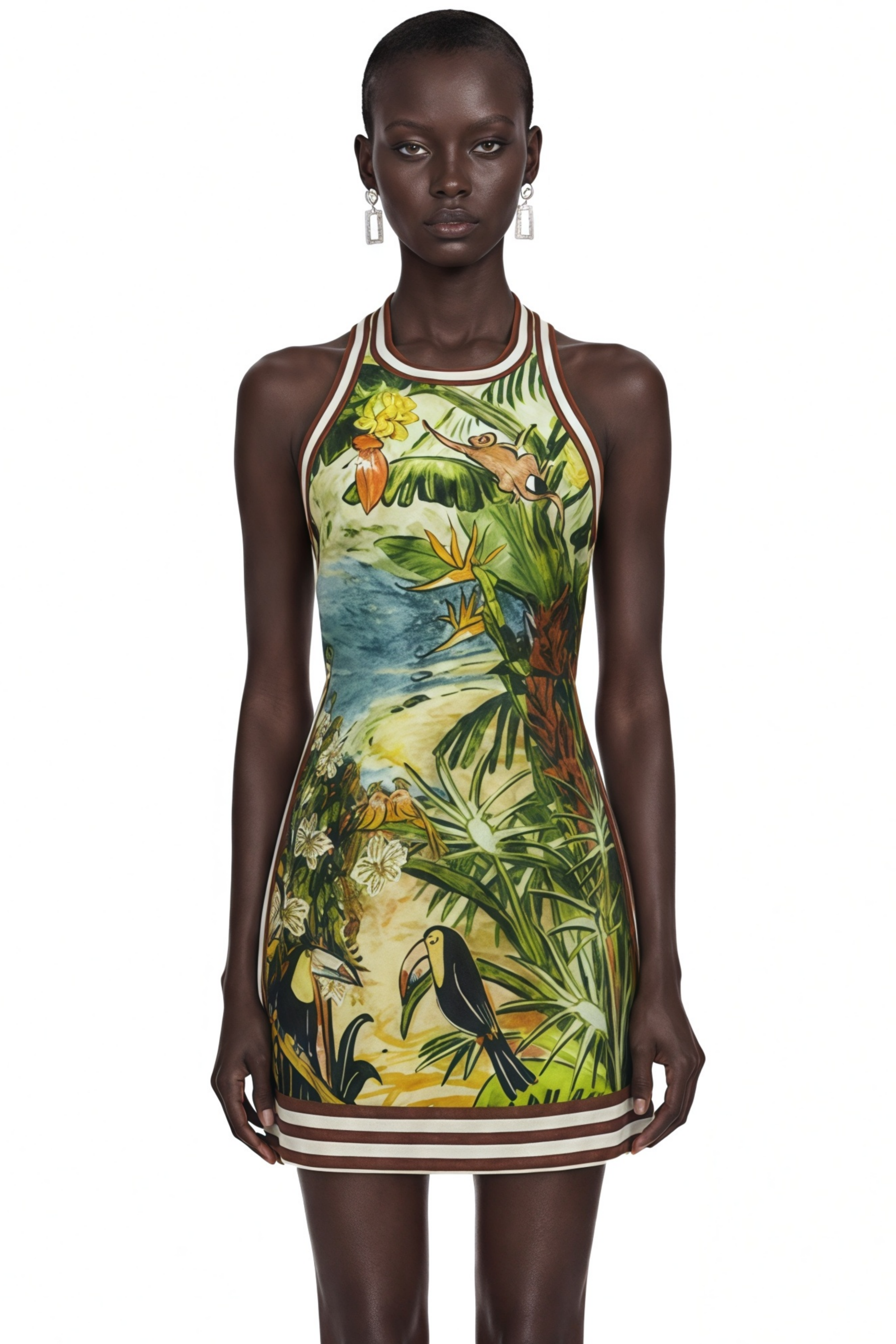 Marina Green Scenic Print Halter Mini Dress