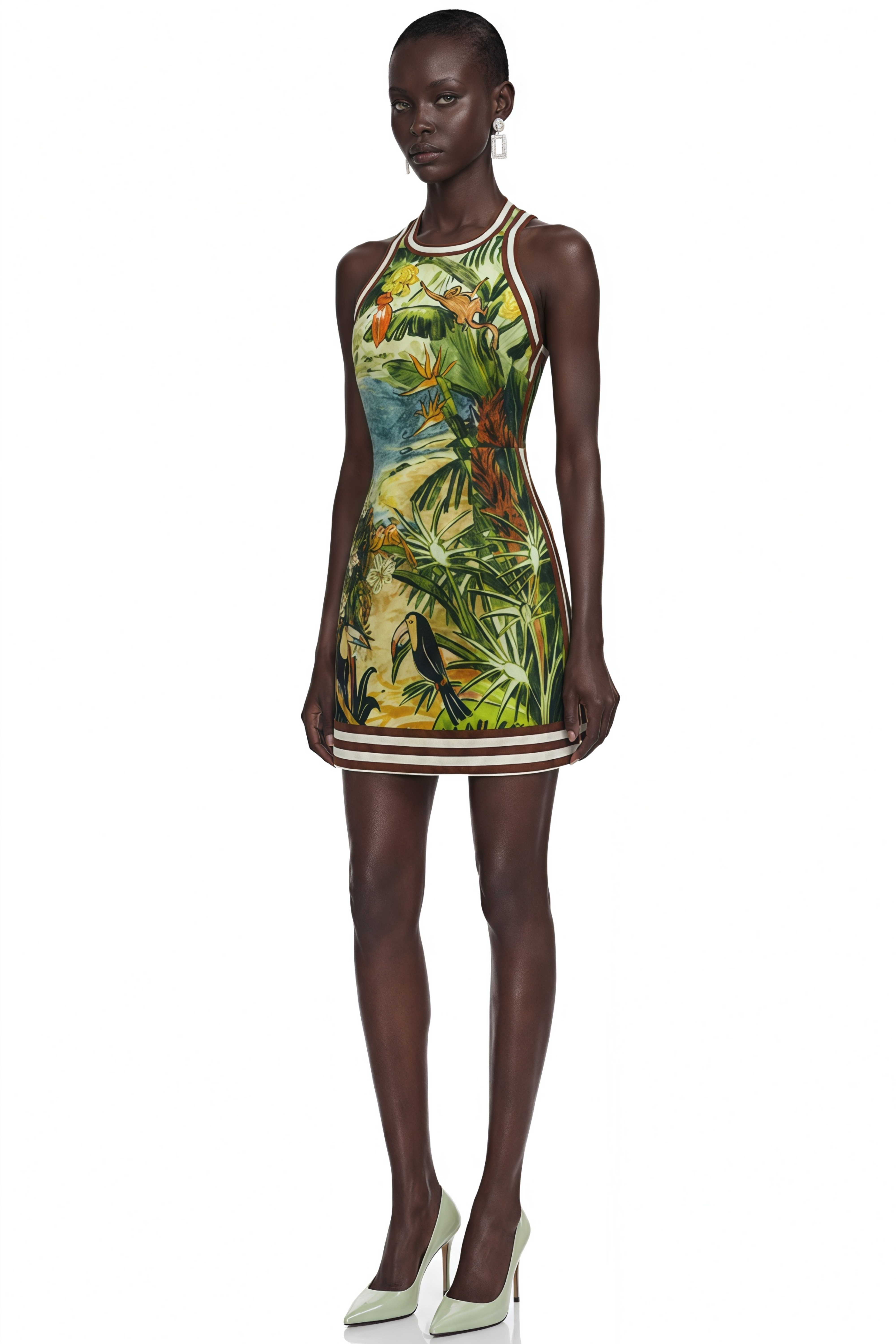 Marina Green Scenic Print Halter Mini Dress