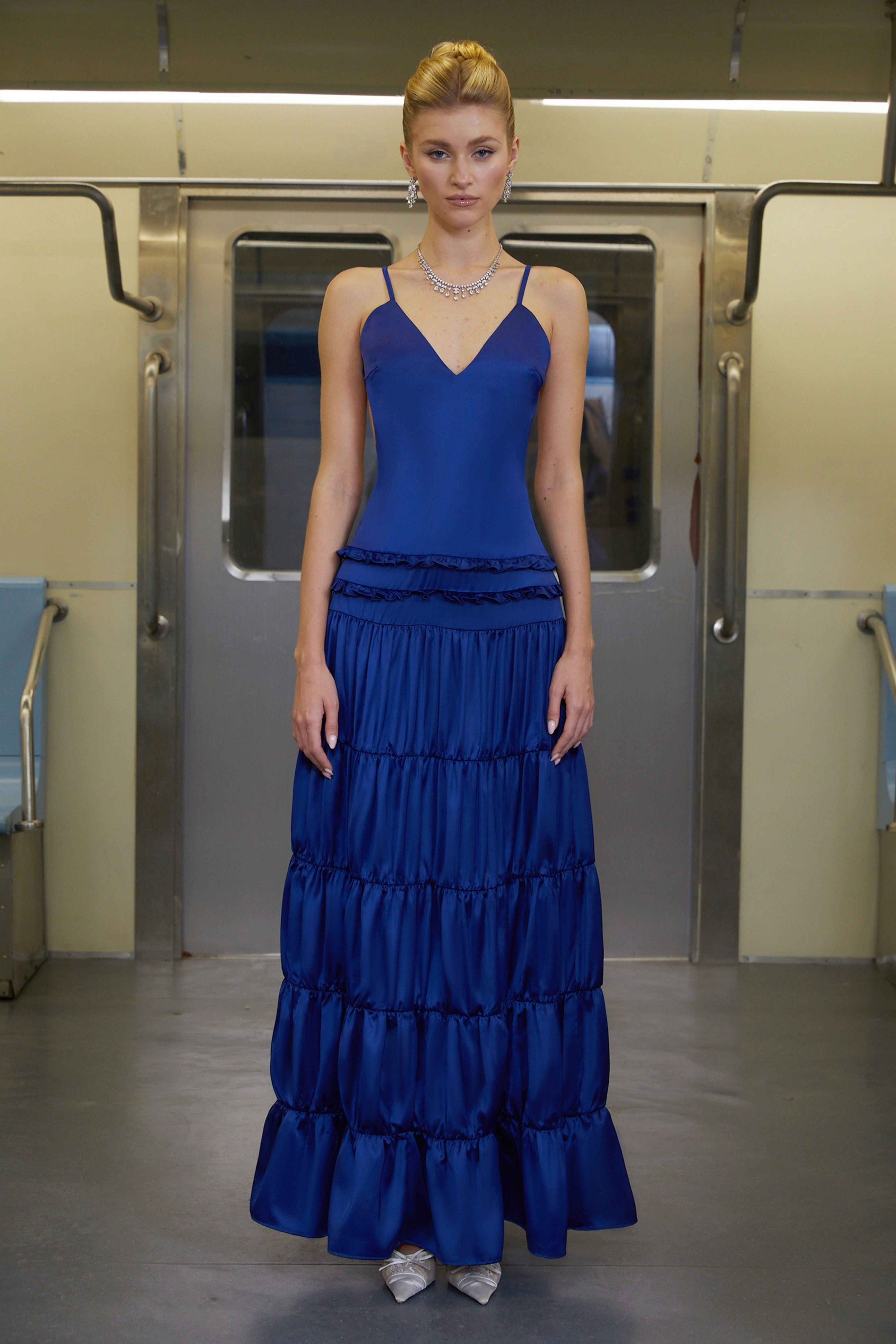 Martina Blue Open Back Tiered Maxi Dress (Final Sale)