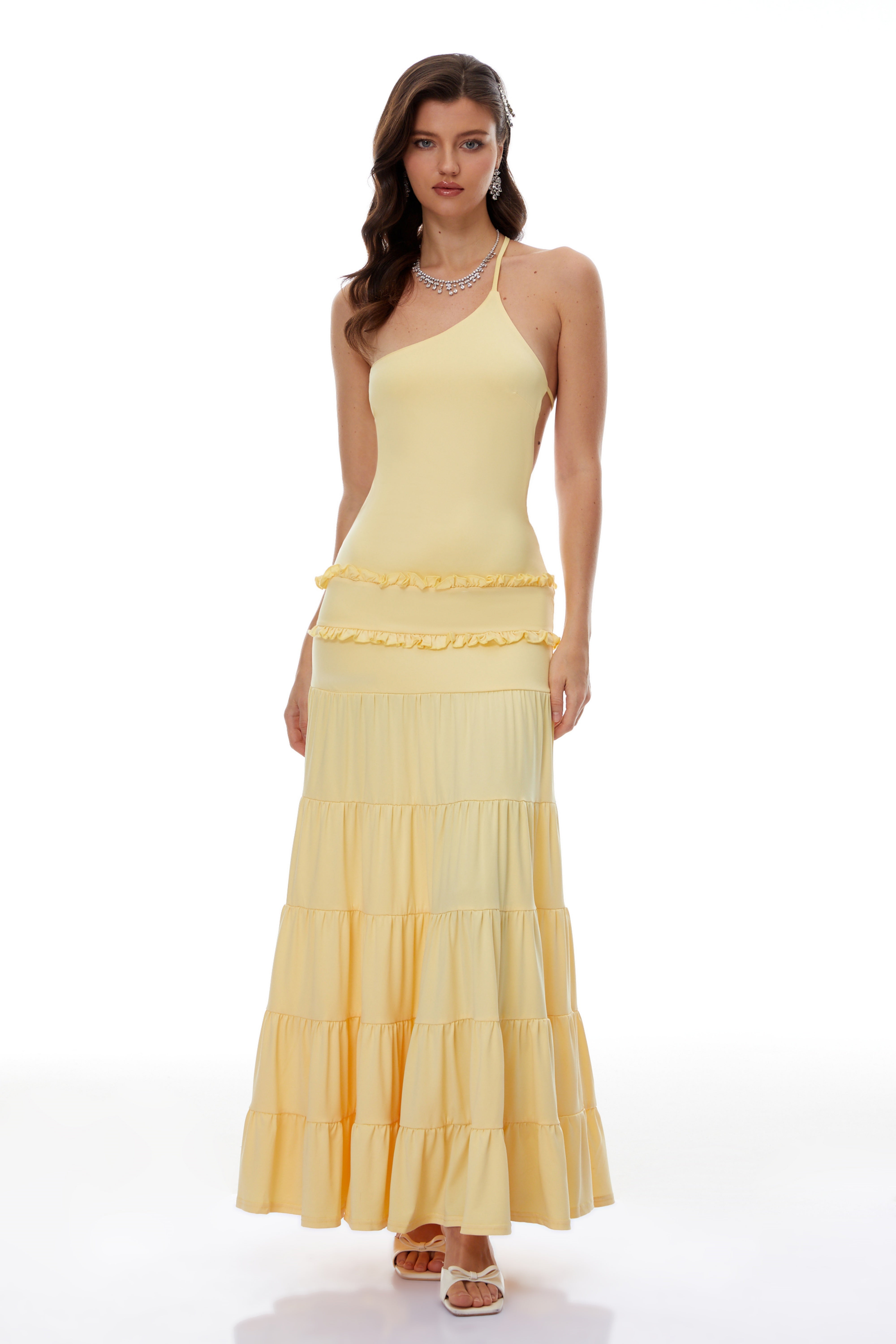 Martina Yellow One Shoulder Tiered Maxi Dress (Final Sale-US Only)