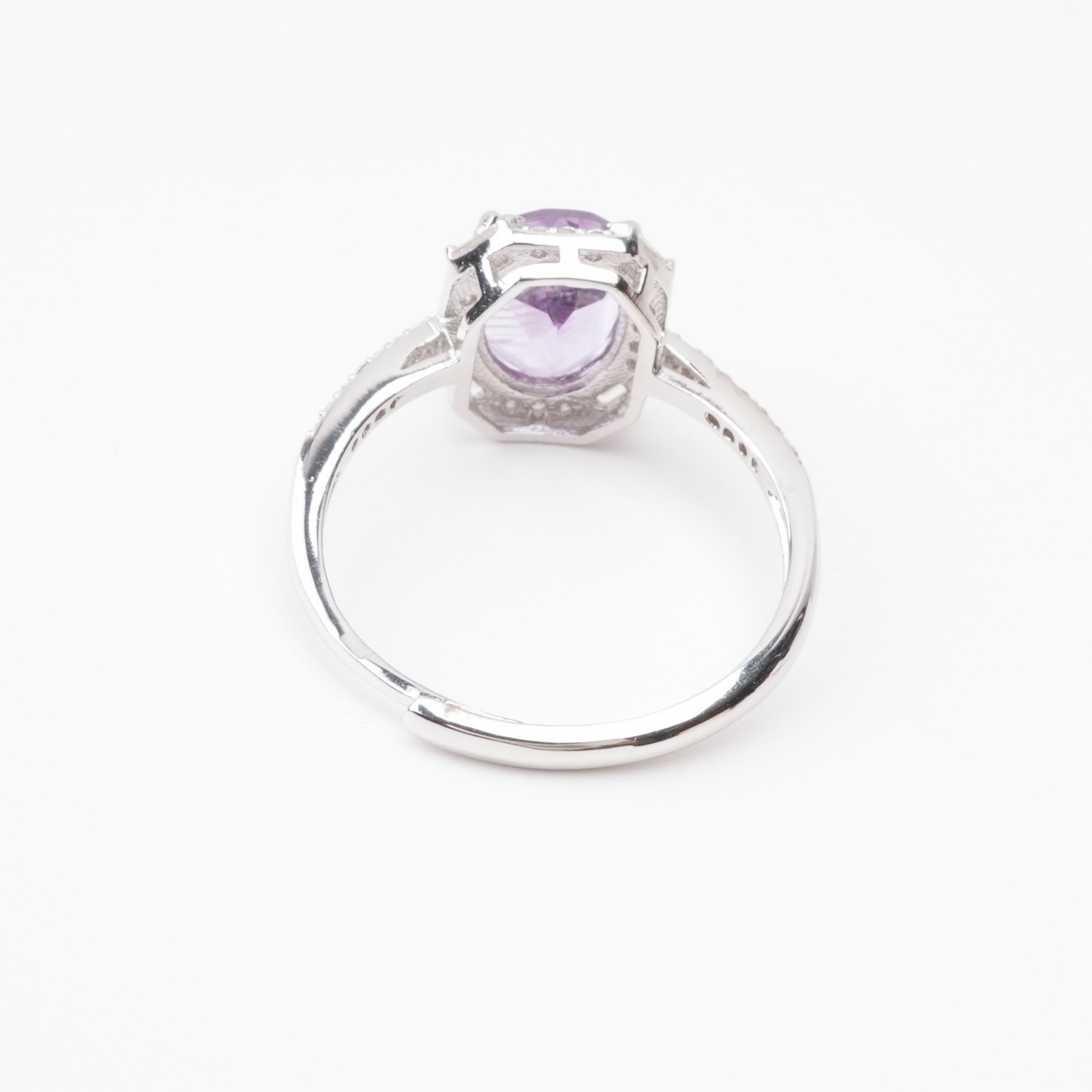 Mathilde Violet Amethyst Oval Cut Geometric Halo Sterling Silver Ring