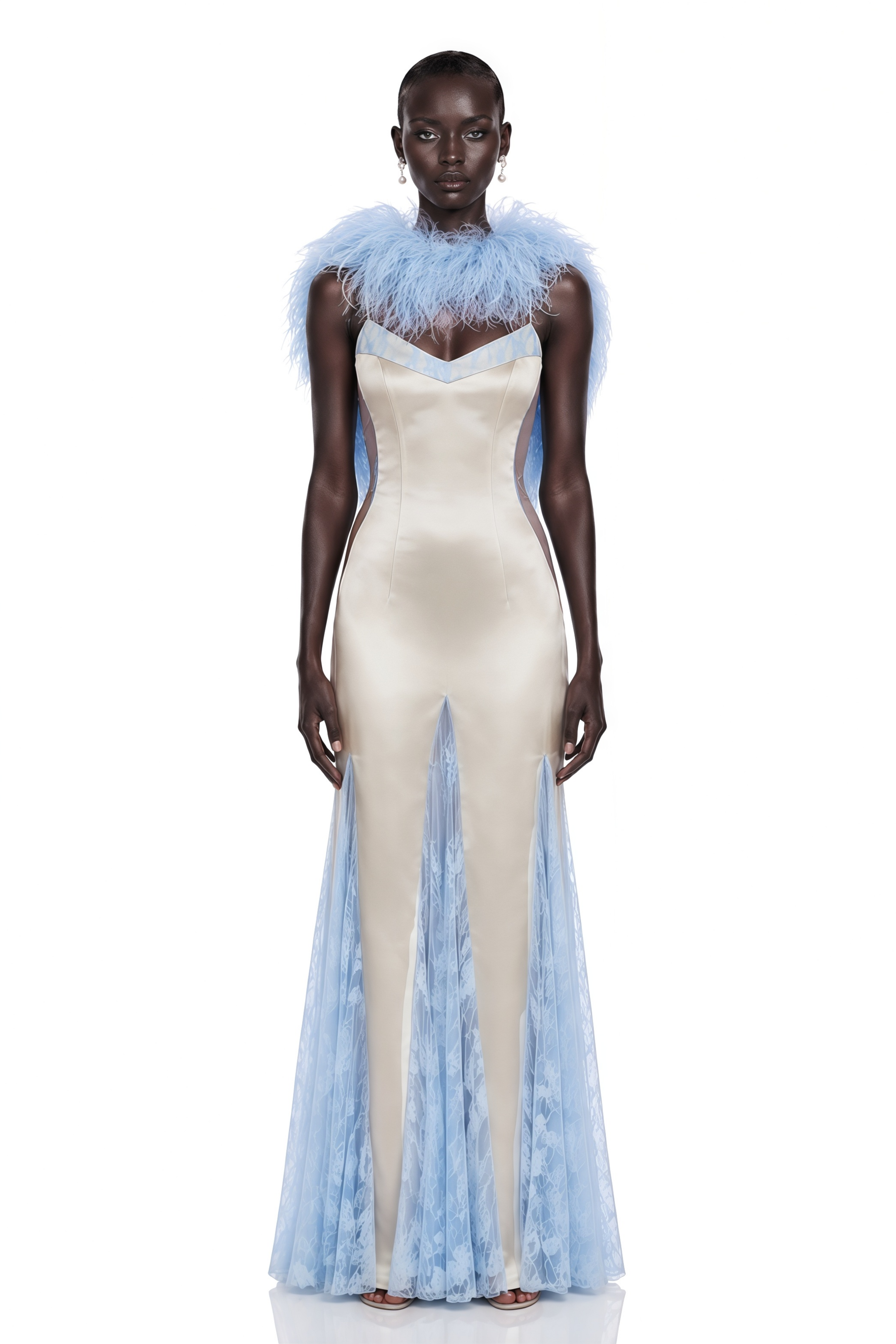 Matilda Blue Lace Panel Maxi Dress with Spaghetti Straps