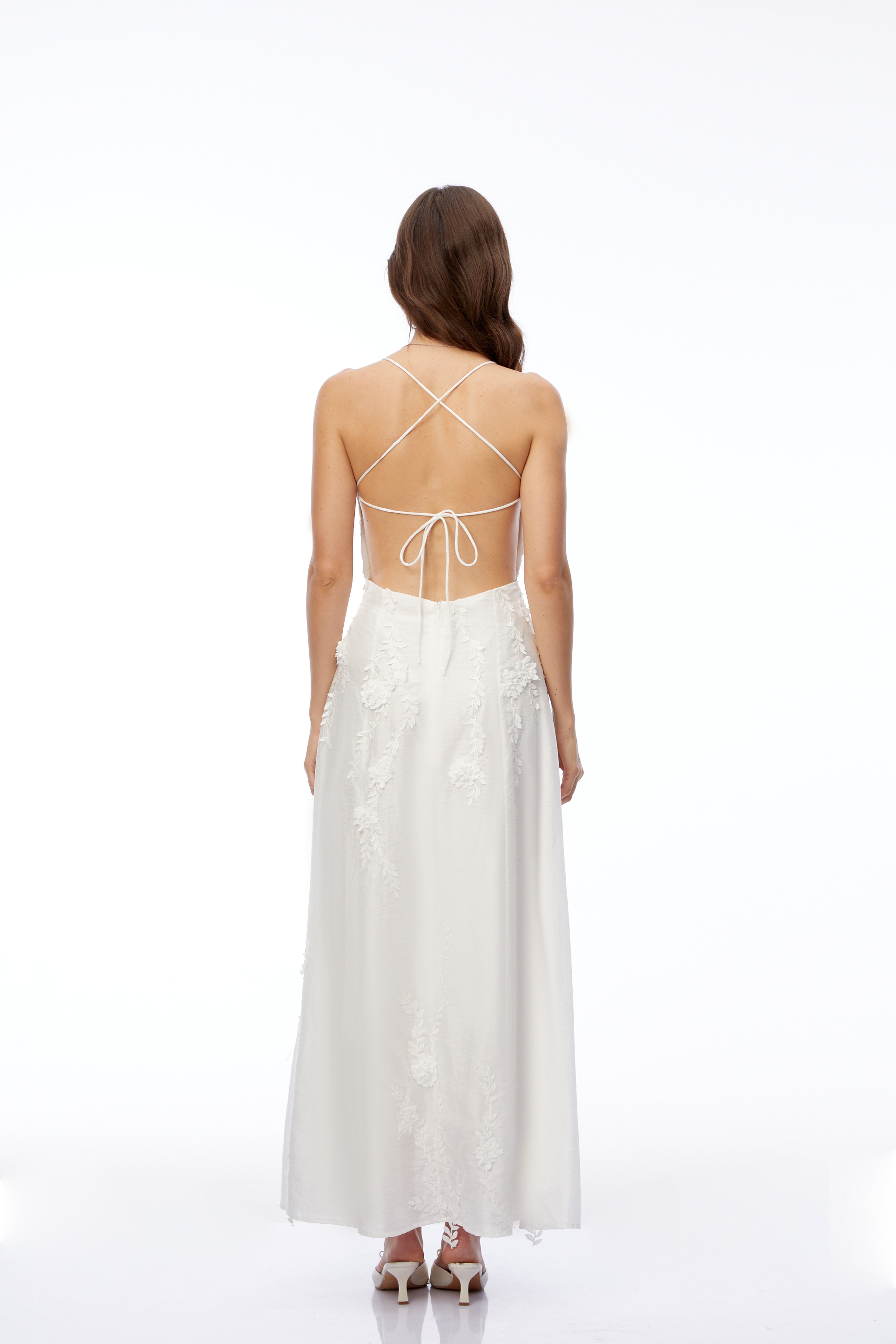 Matilde White Maxi Dress with 3D Florals