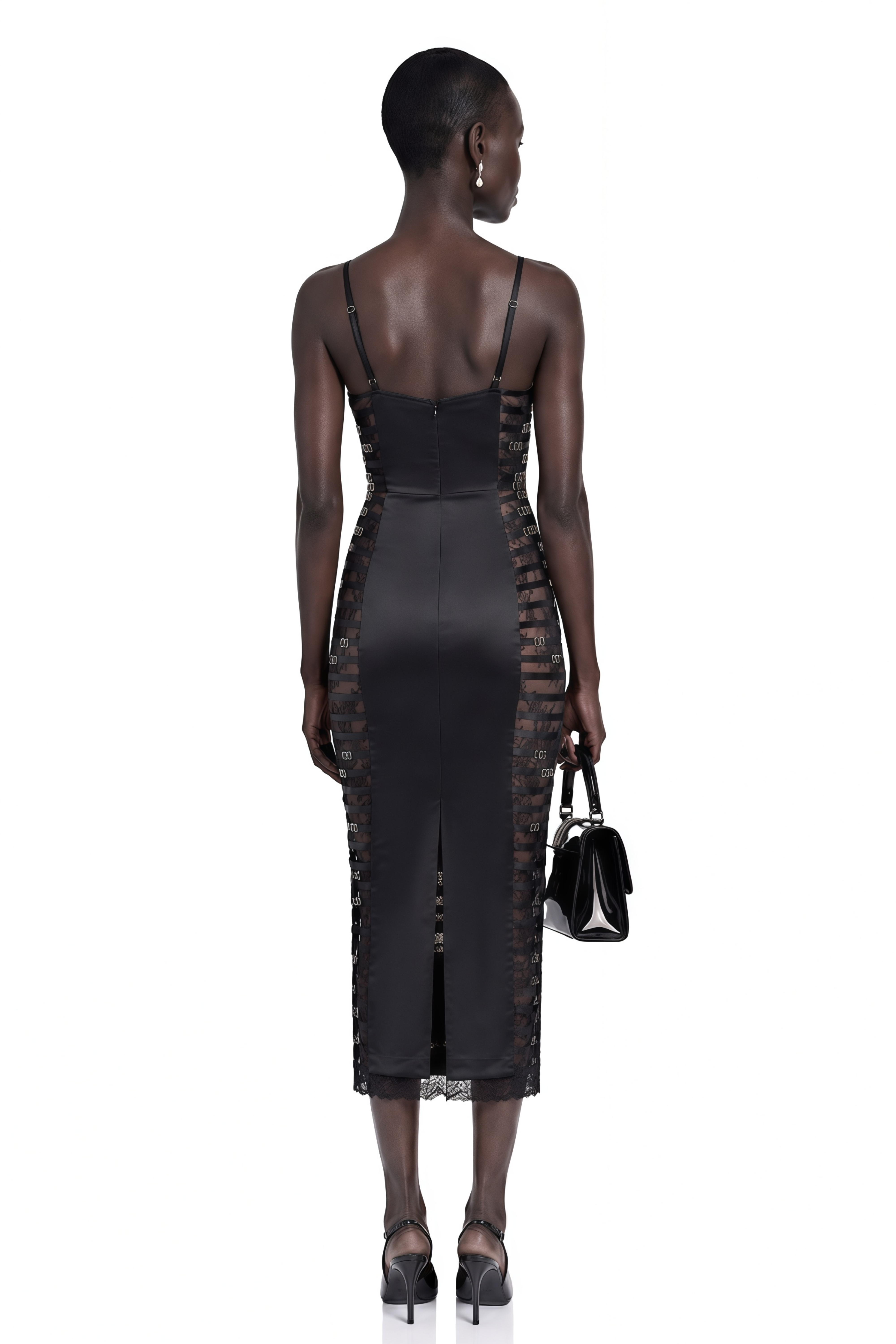 Melora Black Floral Lace Semi-Sheer Midi Dress