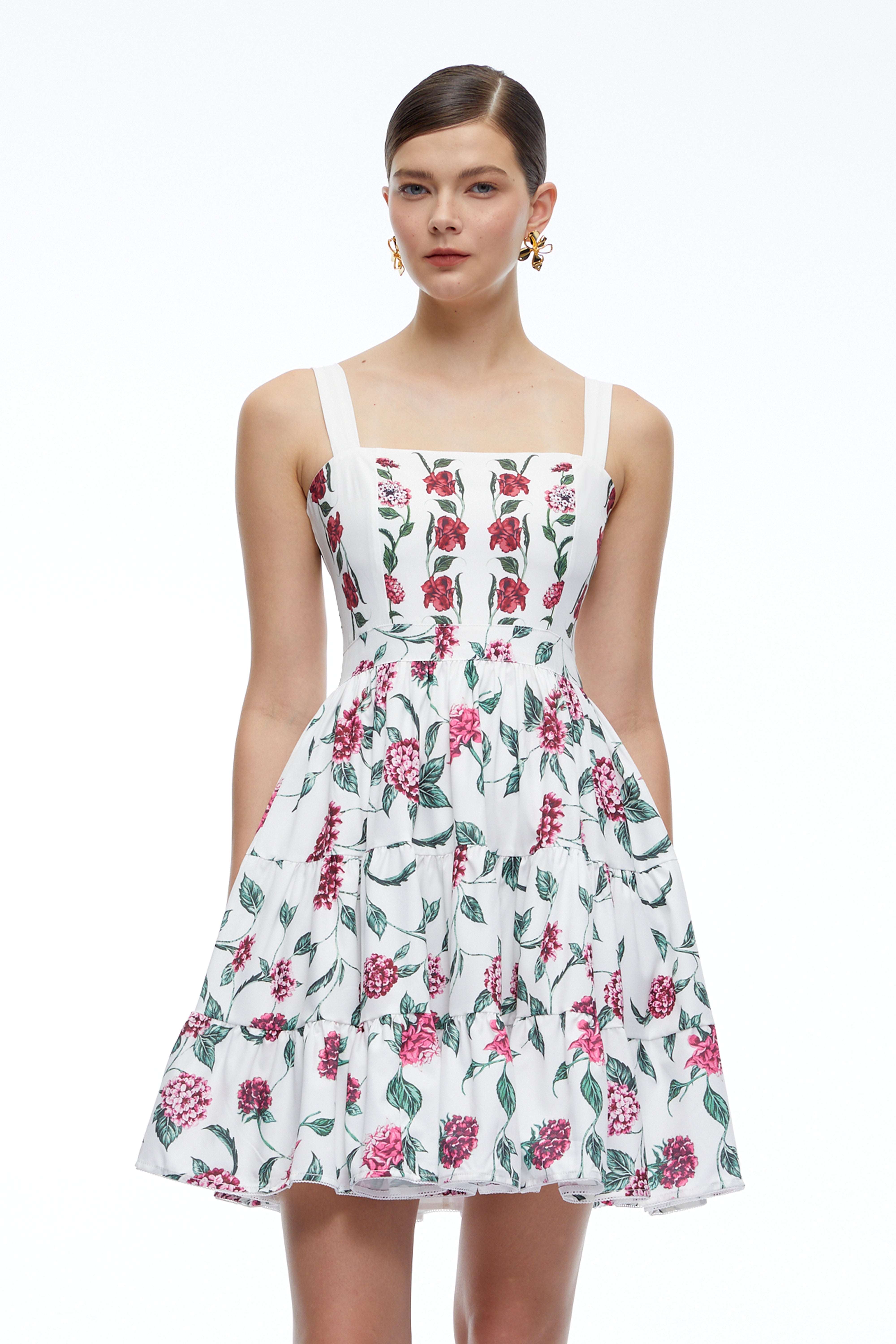 Soline White Floral Print Ruffled Mini Dress