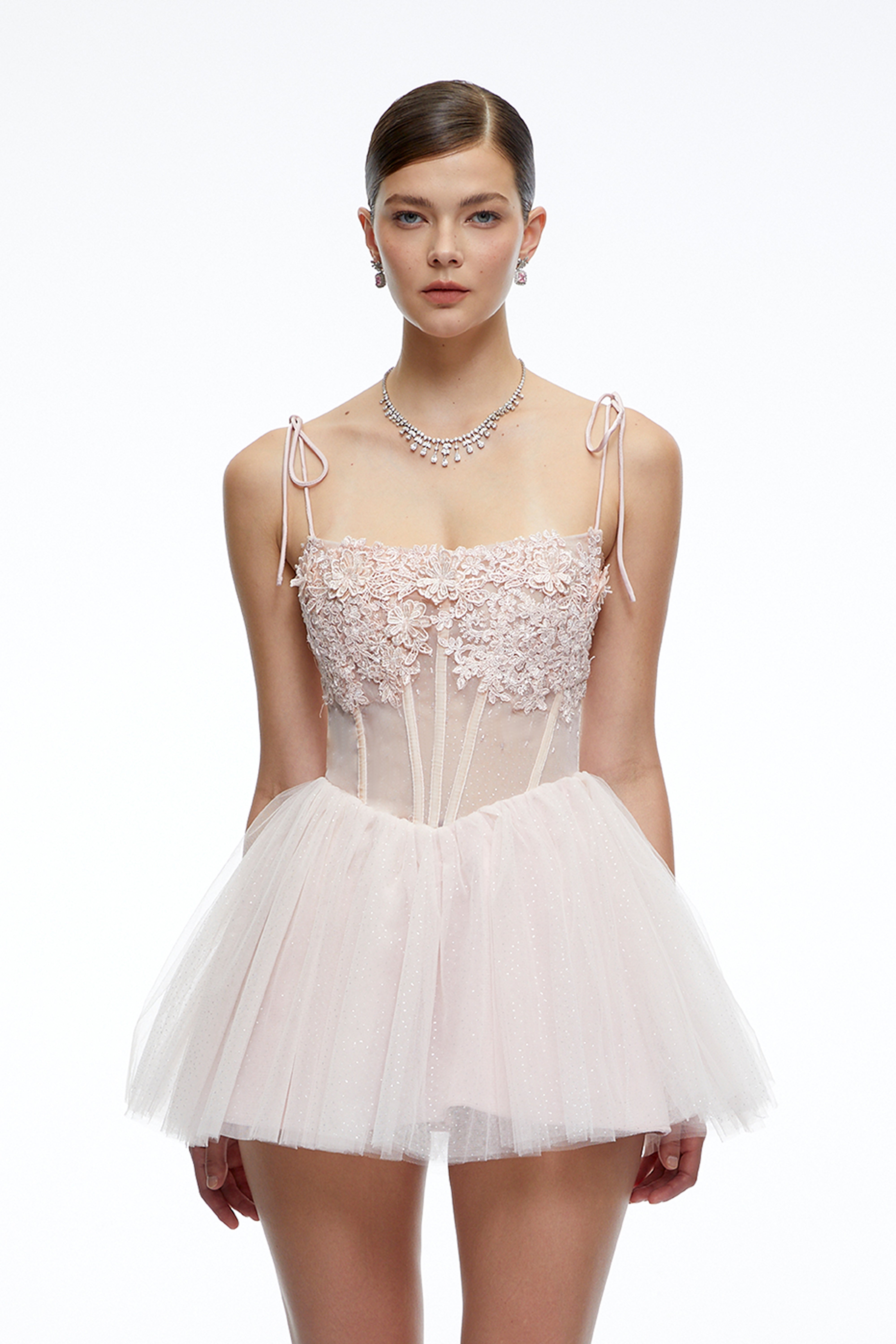 Mini-robe Morgan en tulle avec corset en dentelle à motifs floraux roses