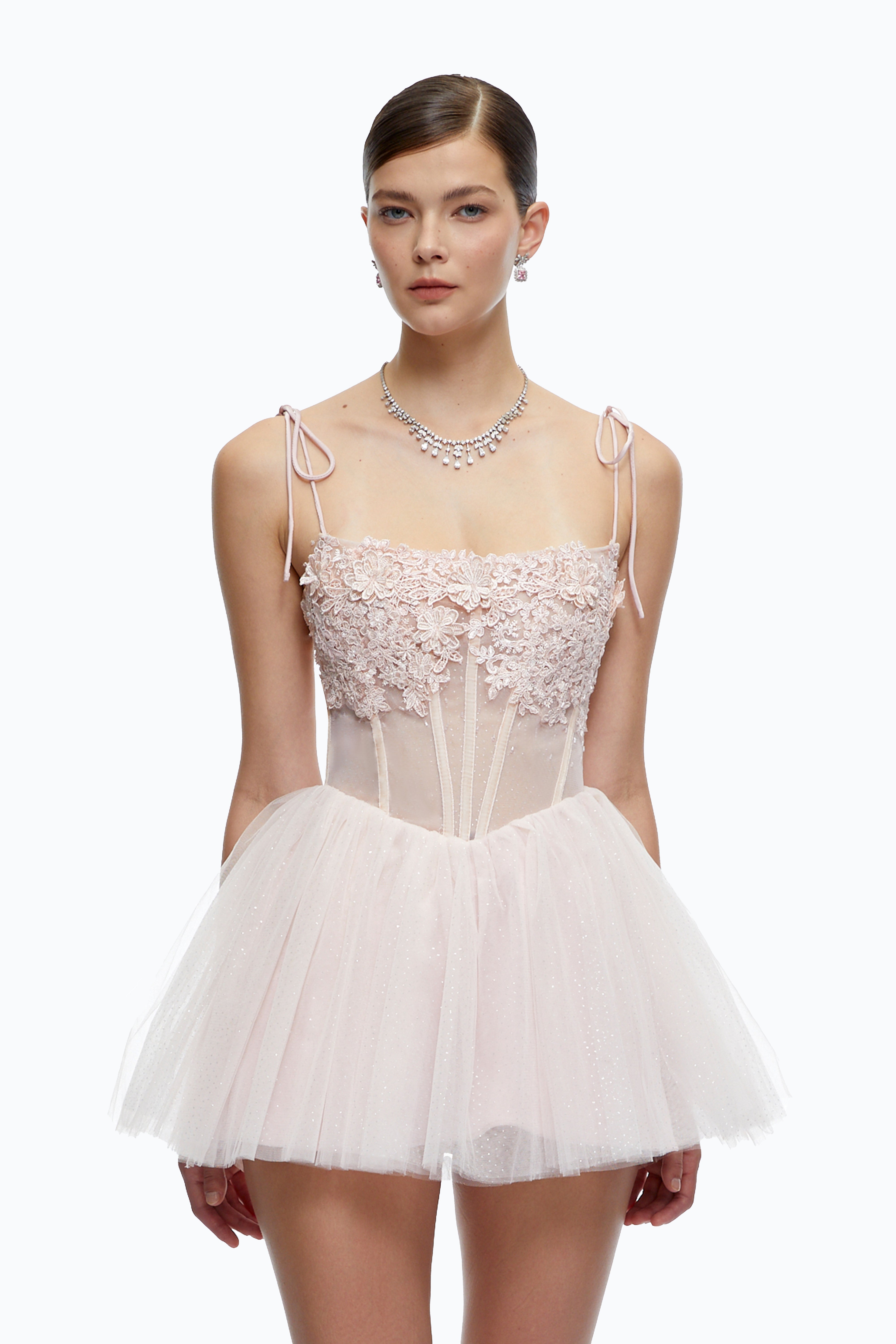 Mini-robe Morgan en tulle avec corset en dentelle à motifs floraux roses