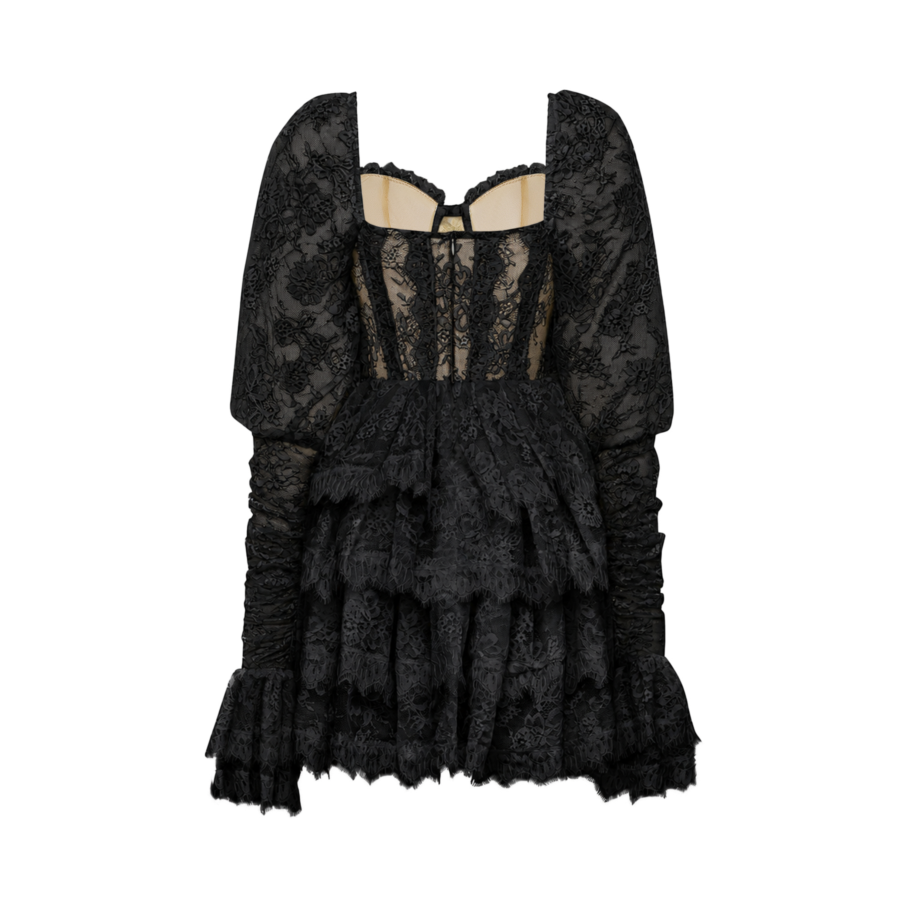 Nadine Black Semi-Sheer Mini Dress with Lace Trim