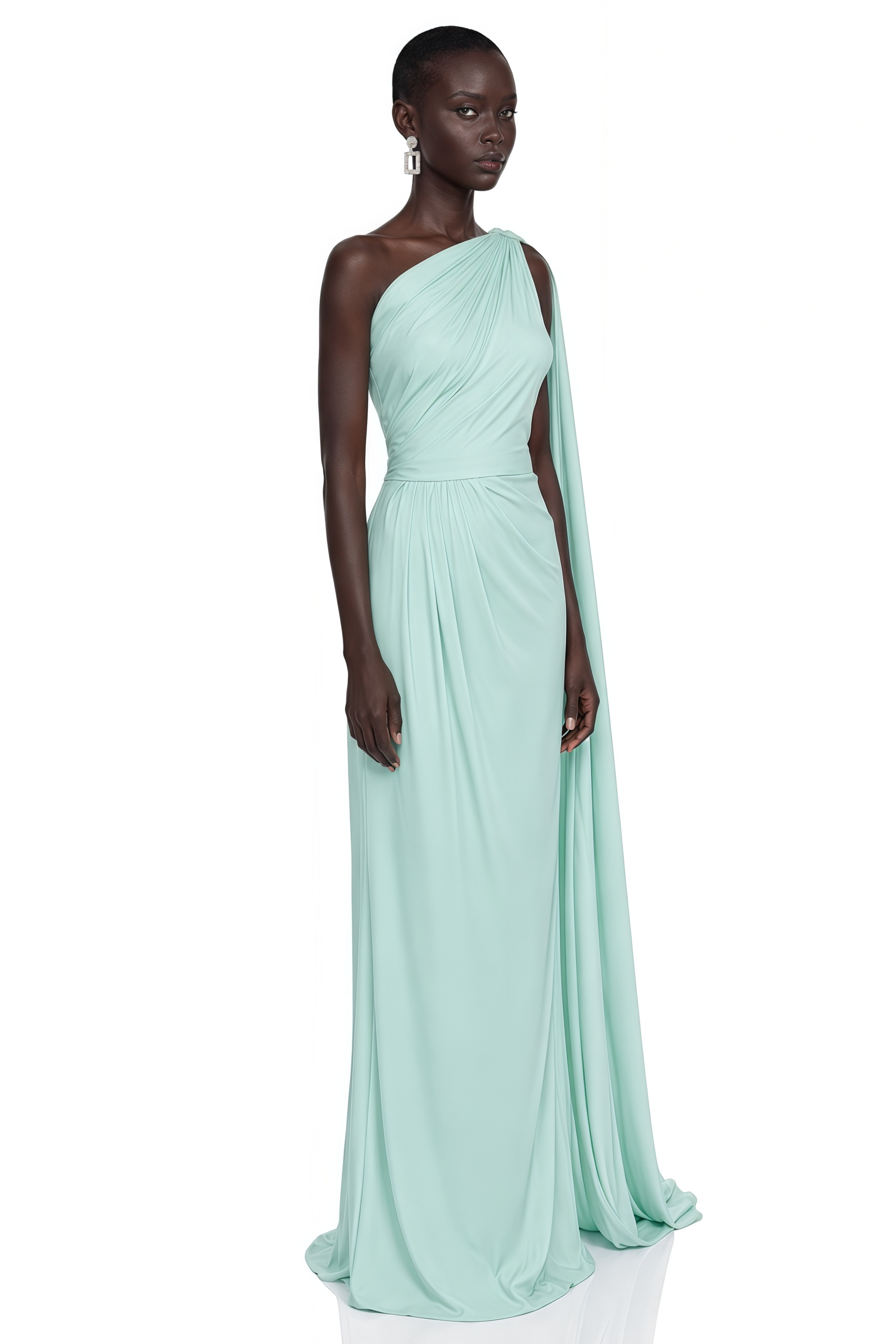 Nathalie Mint Green One Shoulder Ruched Maxi Dress