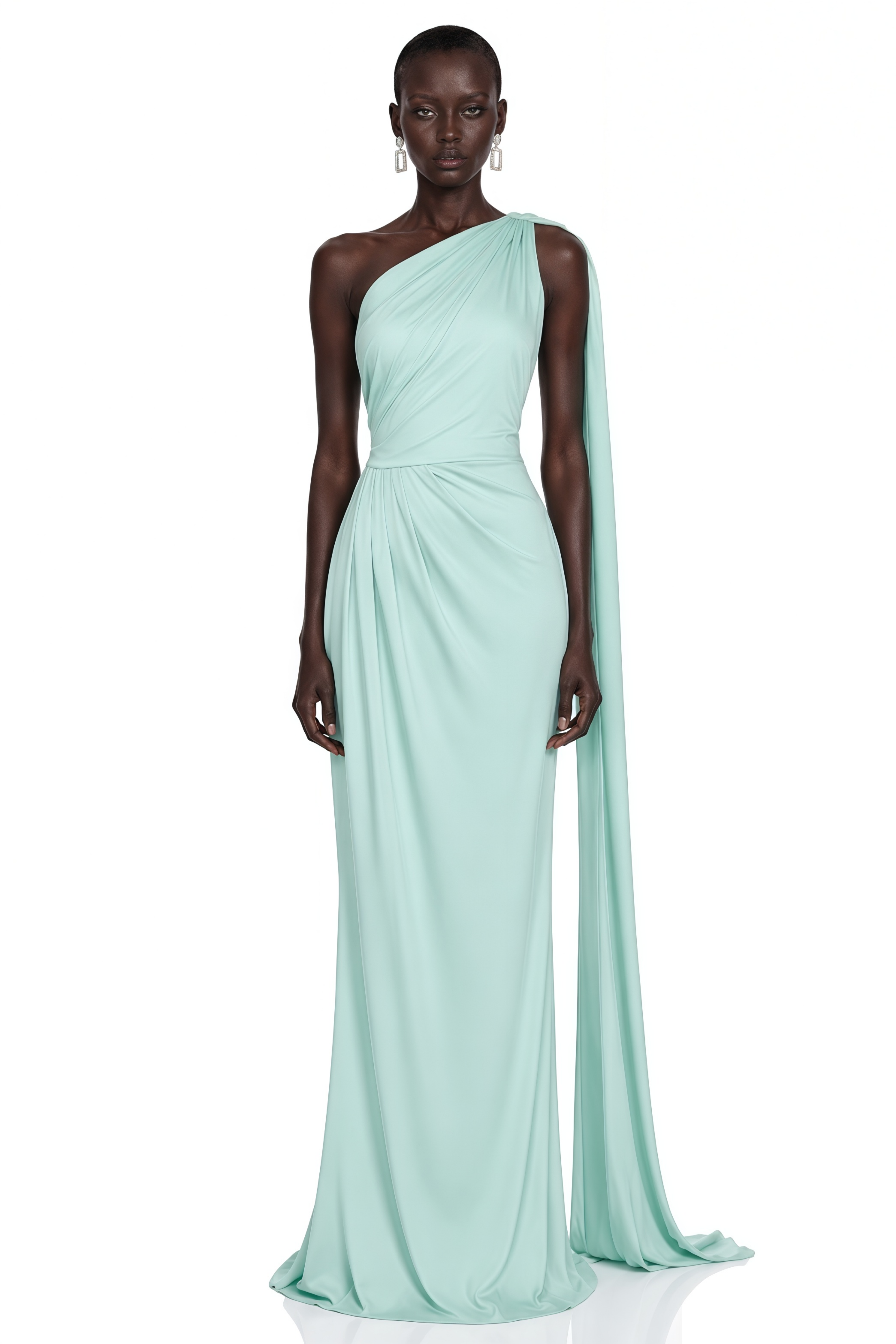 Nathalie Mint Green One Shoulder Ruched Maxi Dress