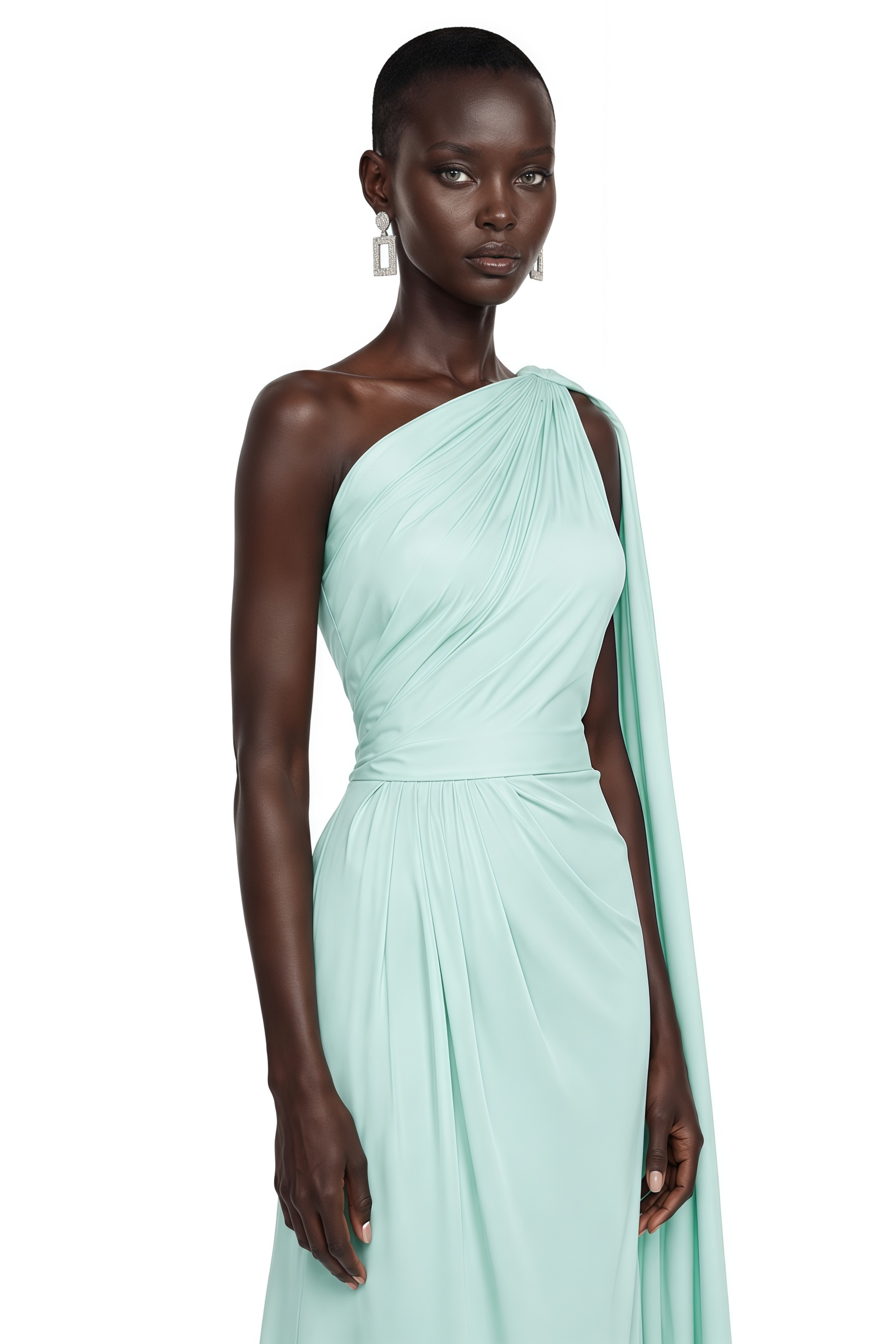 Nathalie Mint Green One Shoulder Ruched Maxi Dress