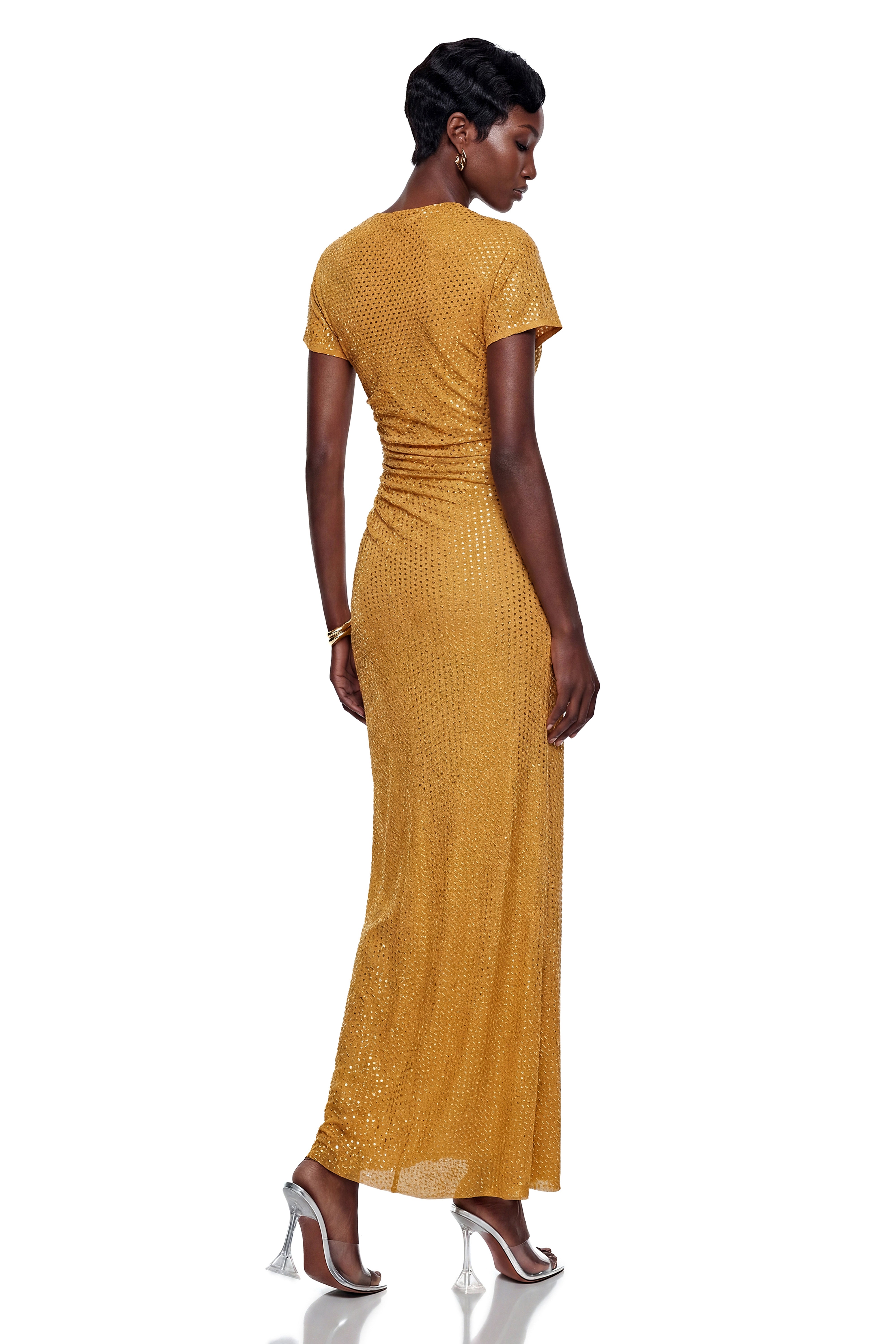 Nerella Gold Asymmetrical Embellished Maxi Dress (Final Sale-US Only)