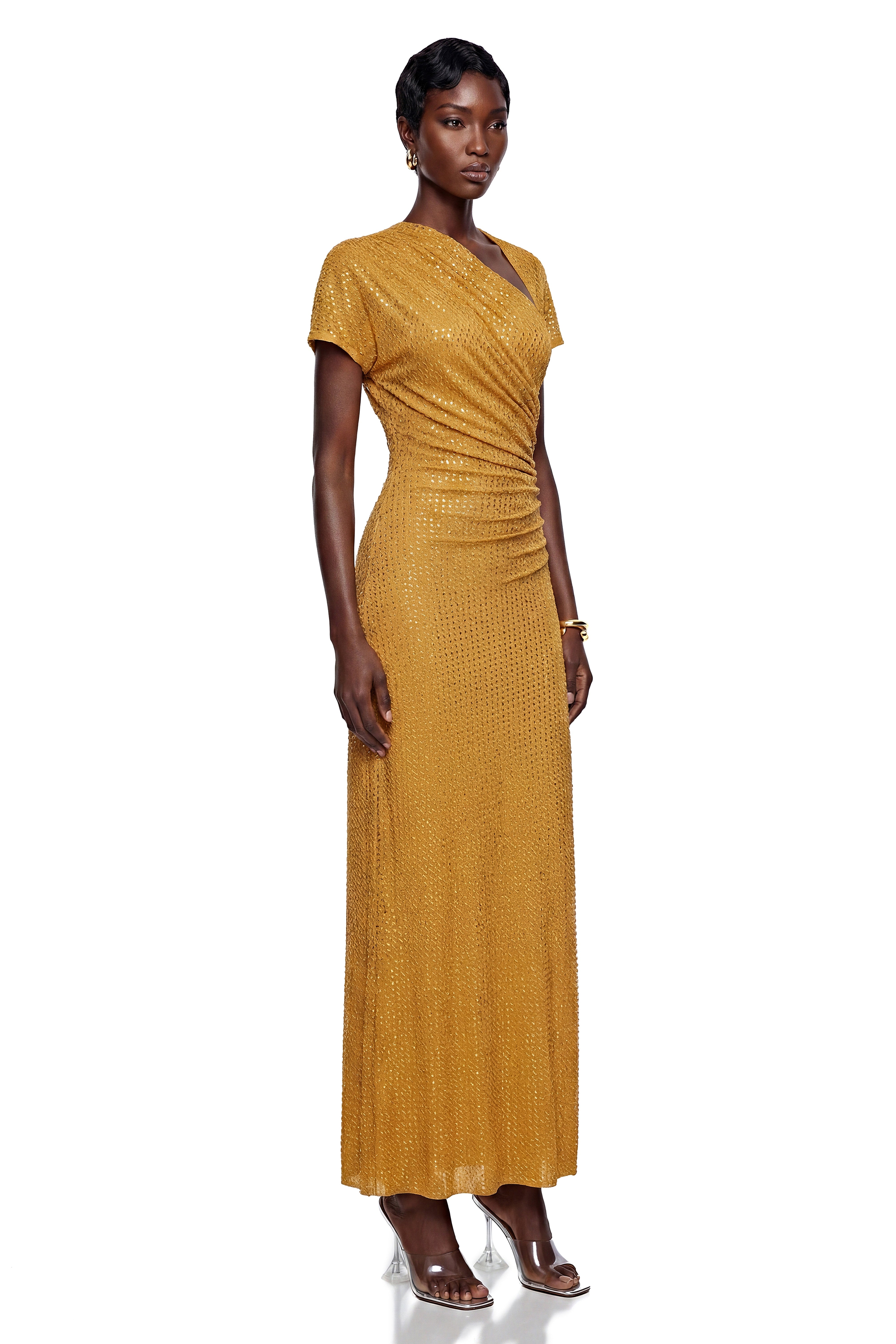 Nerella Gold Asymmetrical Embellished Maxi Dress (Final Sale-US Only)