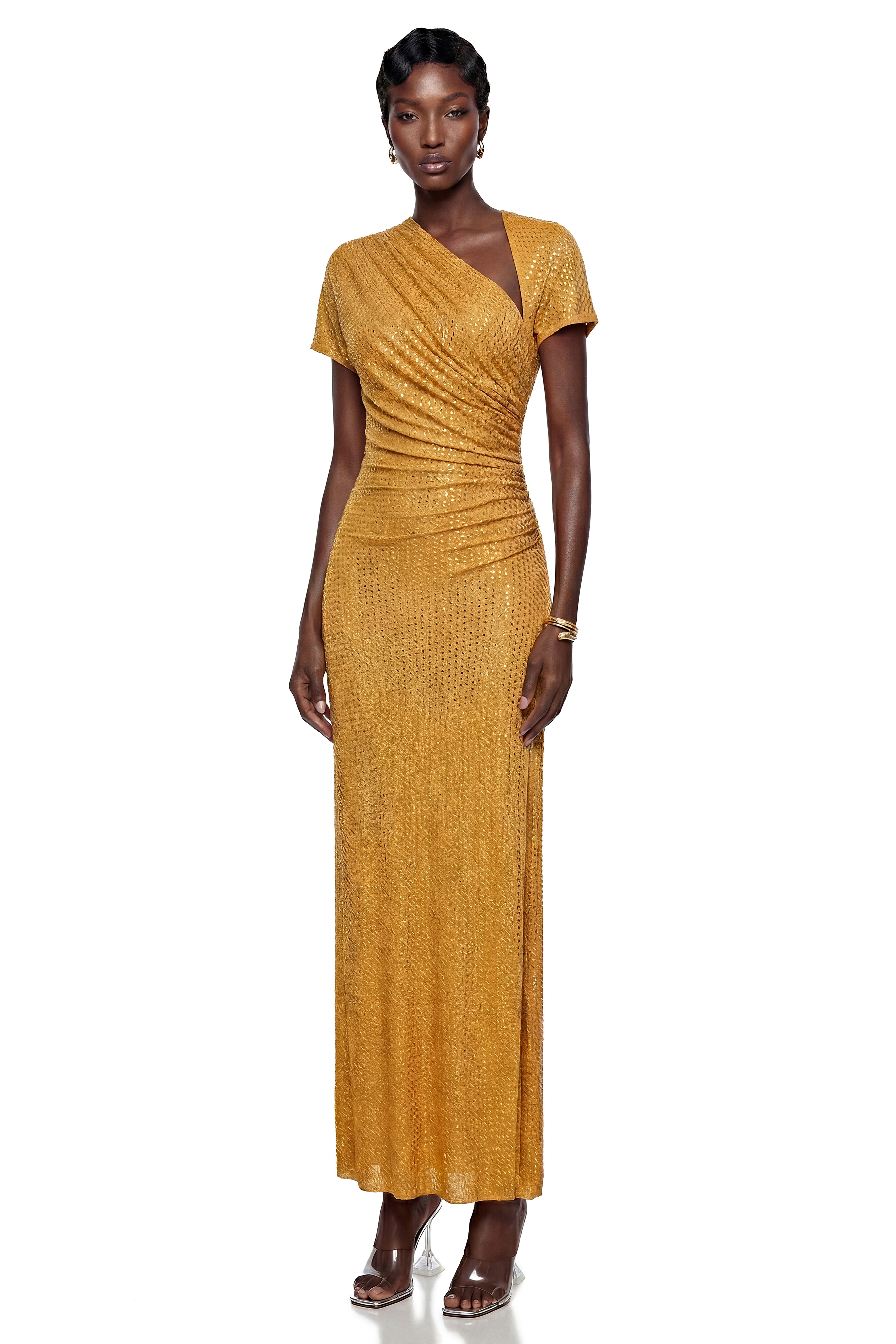 Nerella Gold Asymmetrical Embellished Maxi Dress (Final Sale-US Only)
