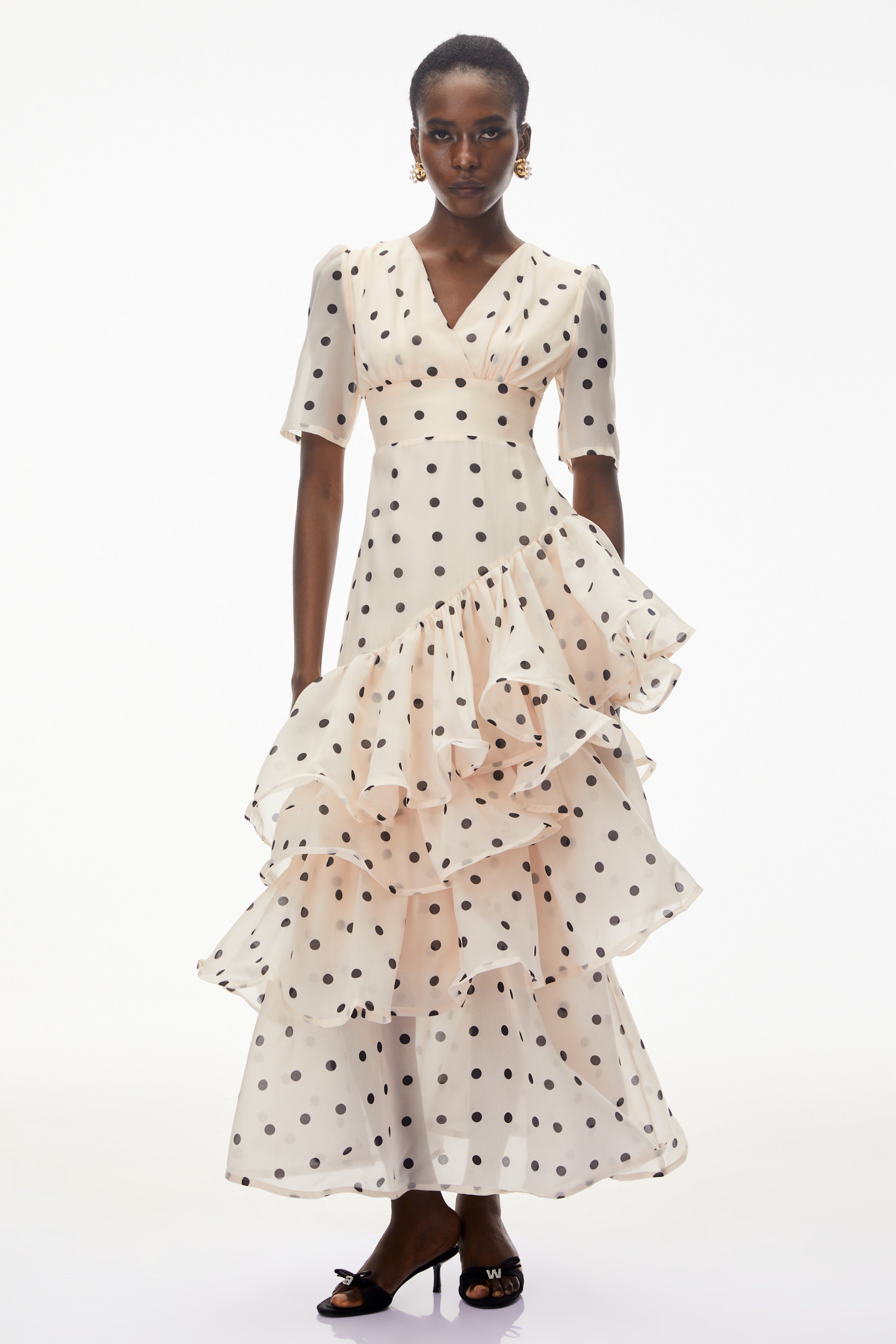 Nicoletta White Polka Dot Asymmetrical Maxi Dress (Final Sale-US Only)