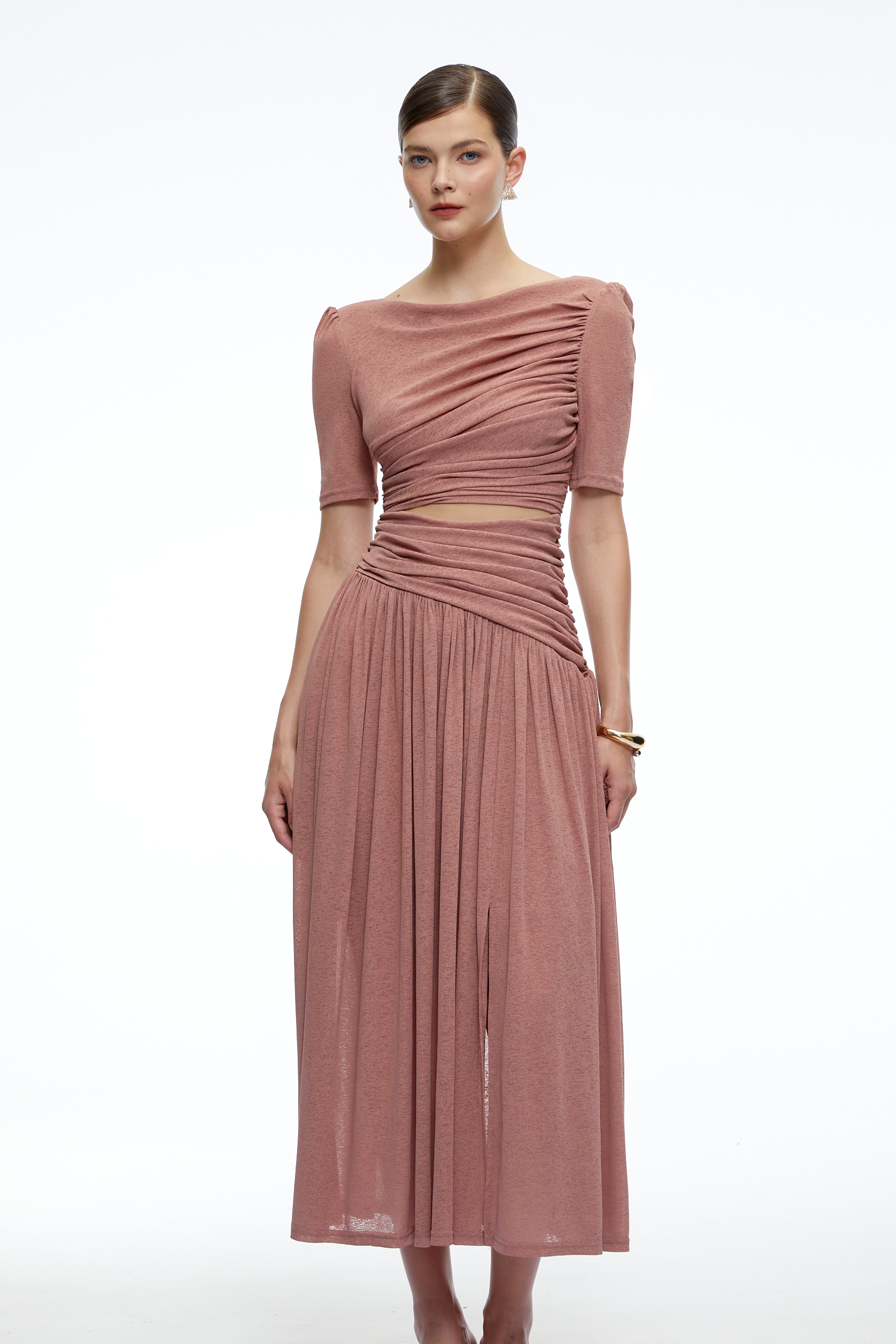 Nolwenn Pink Ruched Maxi Dress with Cut-Out
