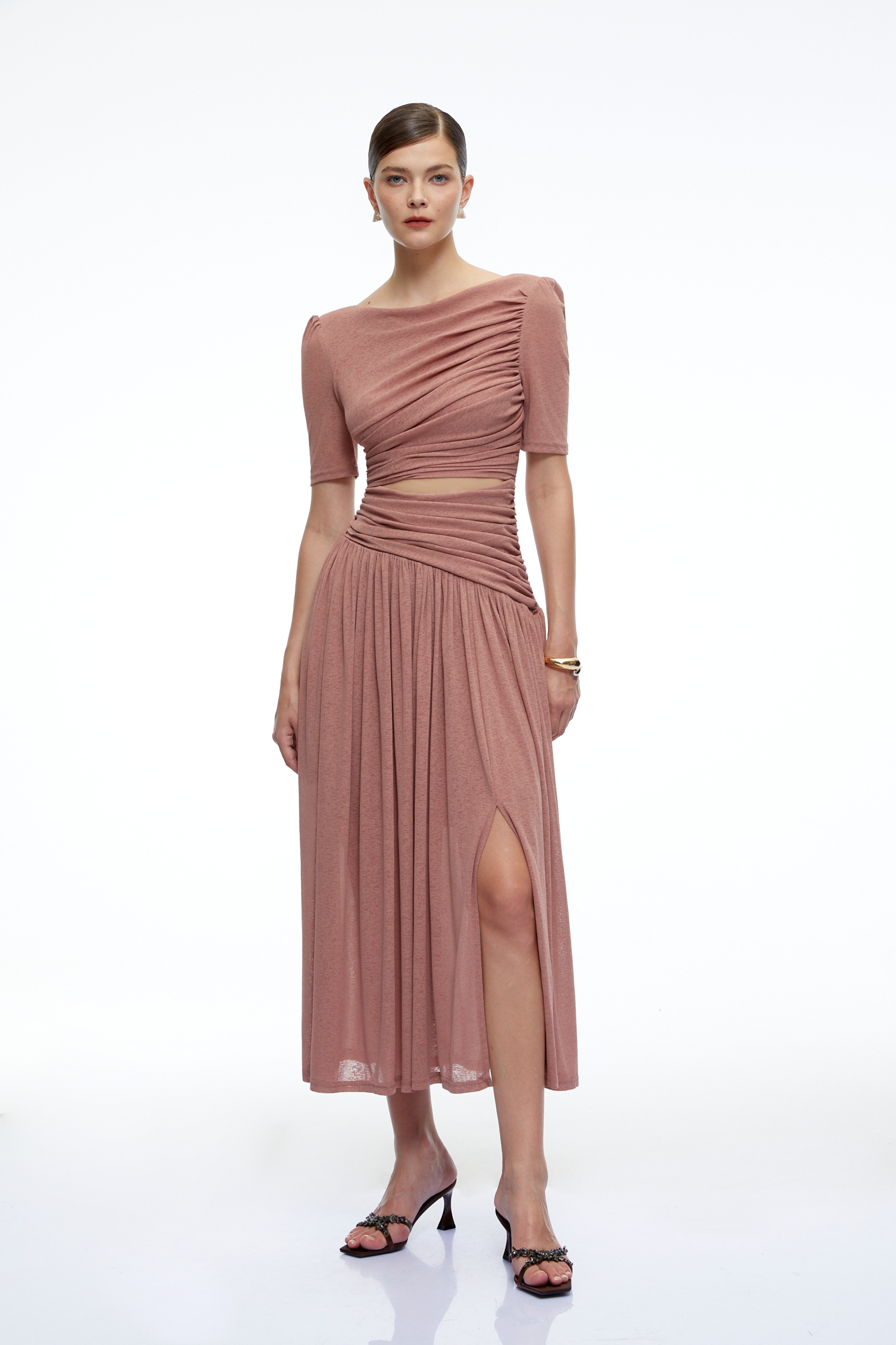 Nolwenn Pink Ruched Maxi Dress with Cut-Out