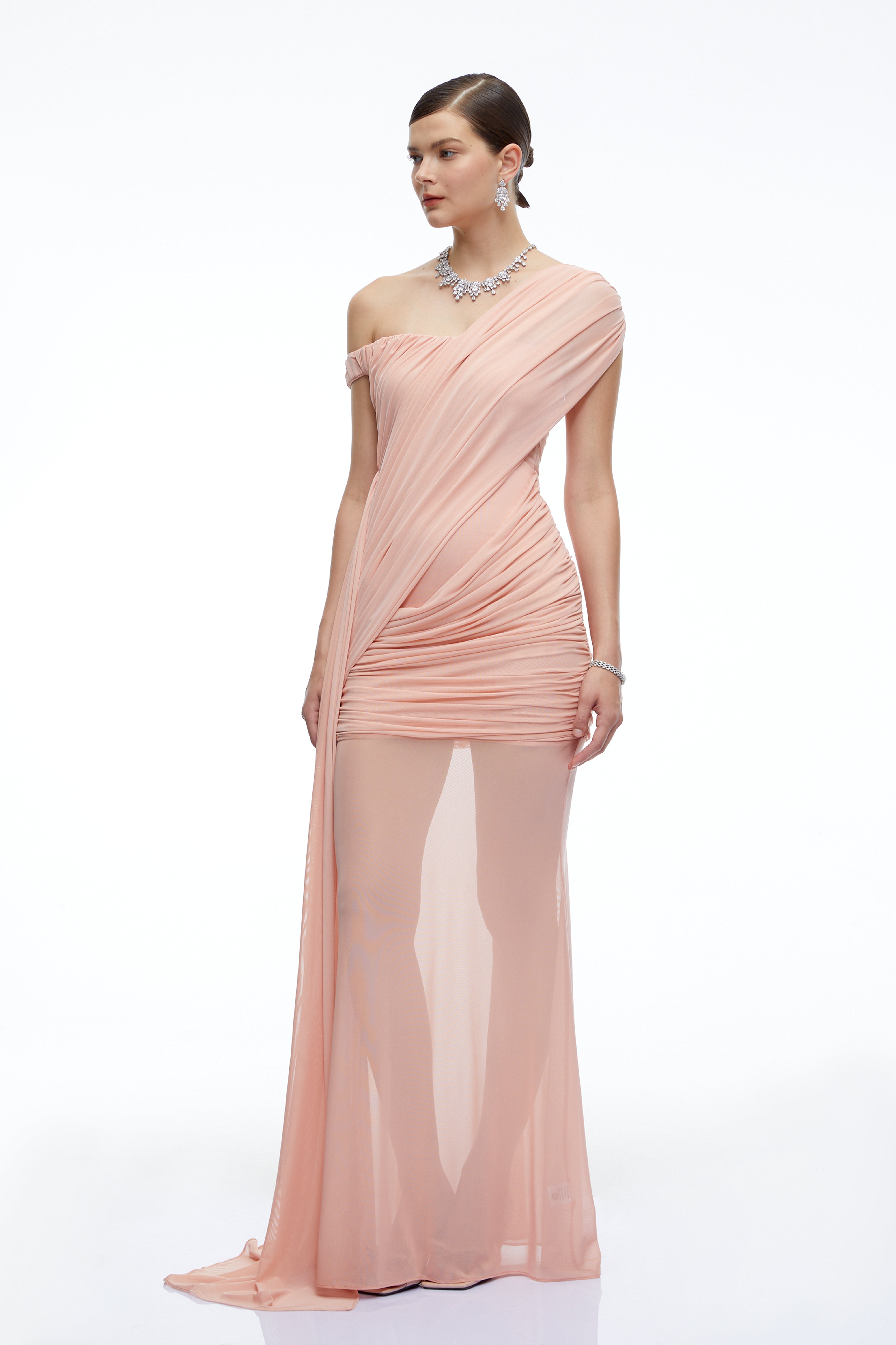 Odette Pink One Shoulder Ruched Maxi Dress