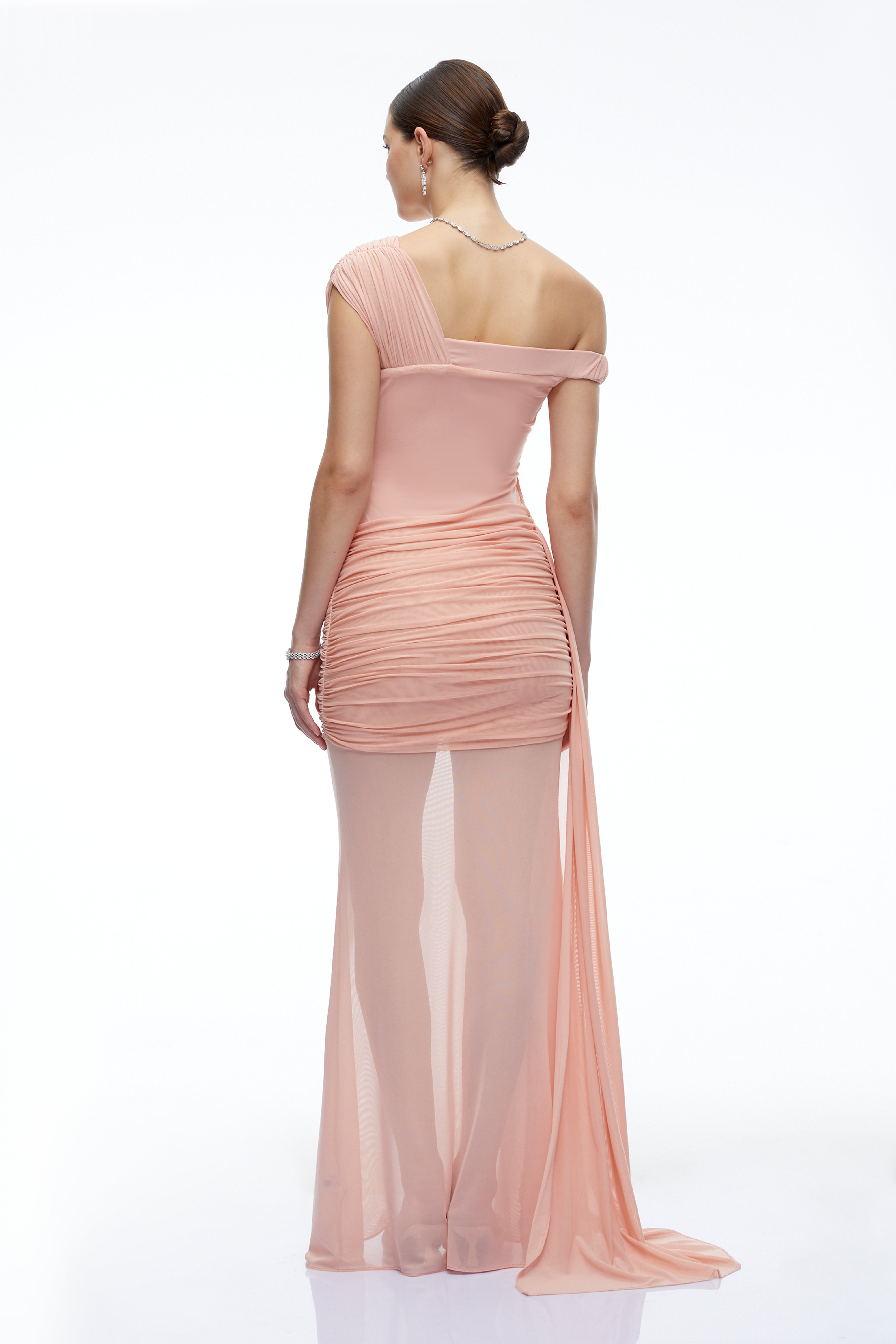 Odette Pink One Shoulder Ruched Maxi Dress