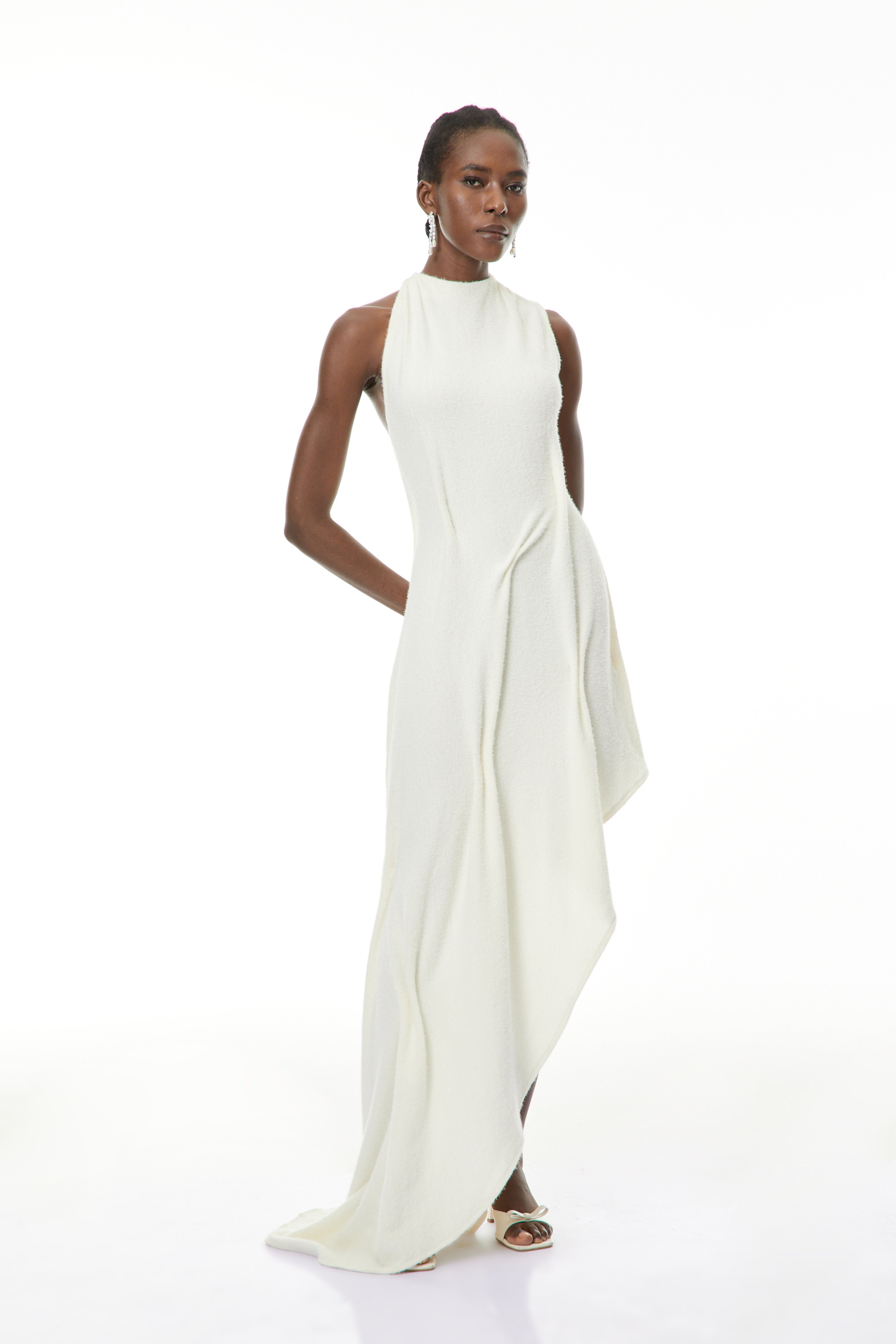 Oleander White Textured Asymmetrical Maxi Dress (Final Sale)