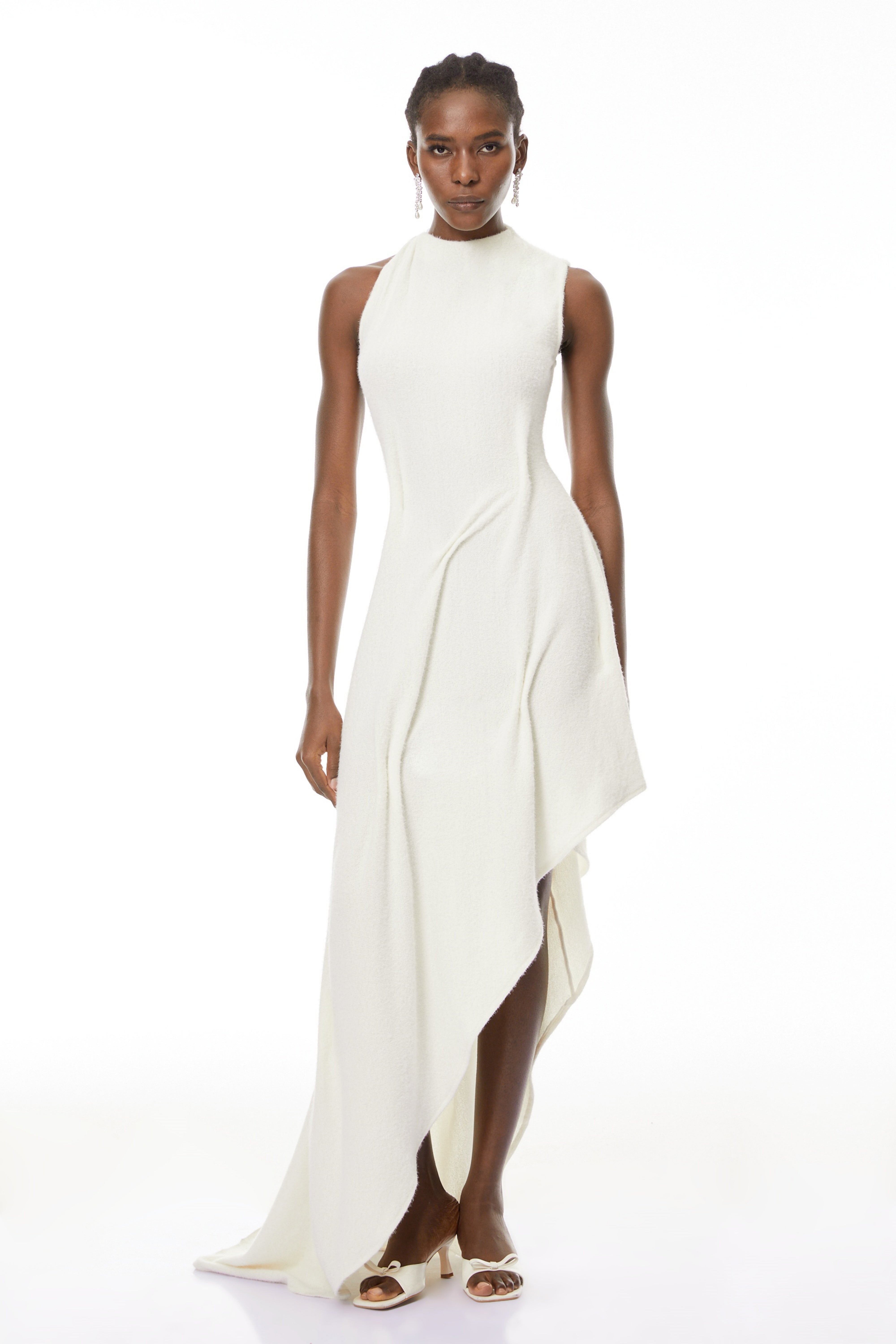 Oleander White Textured Asymmetrical Maxi Dress (Final Sale)
