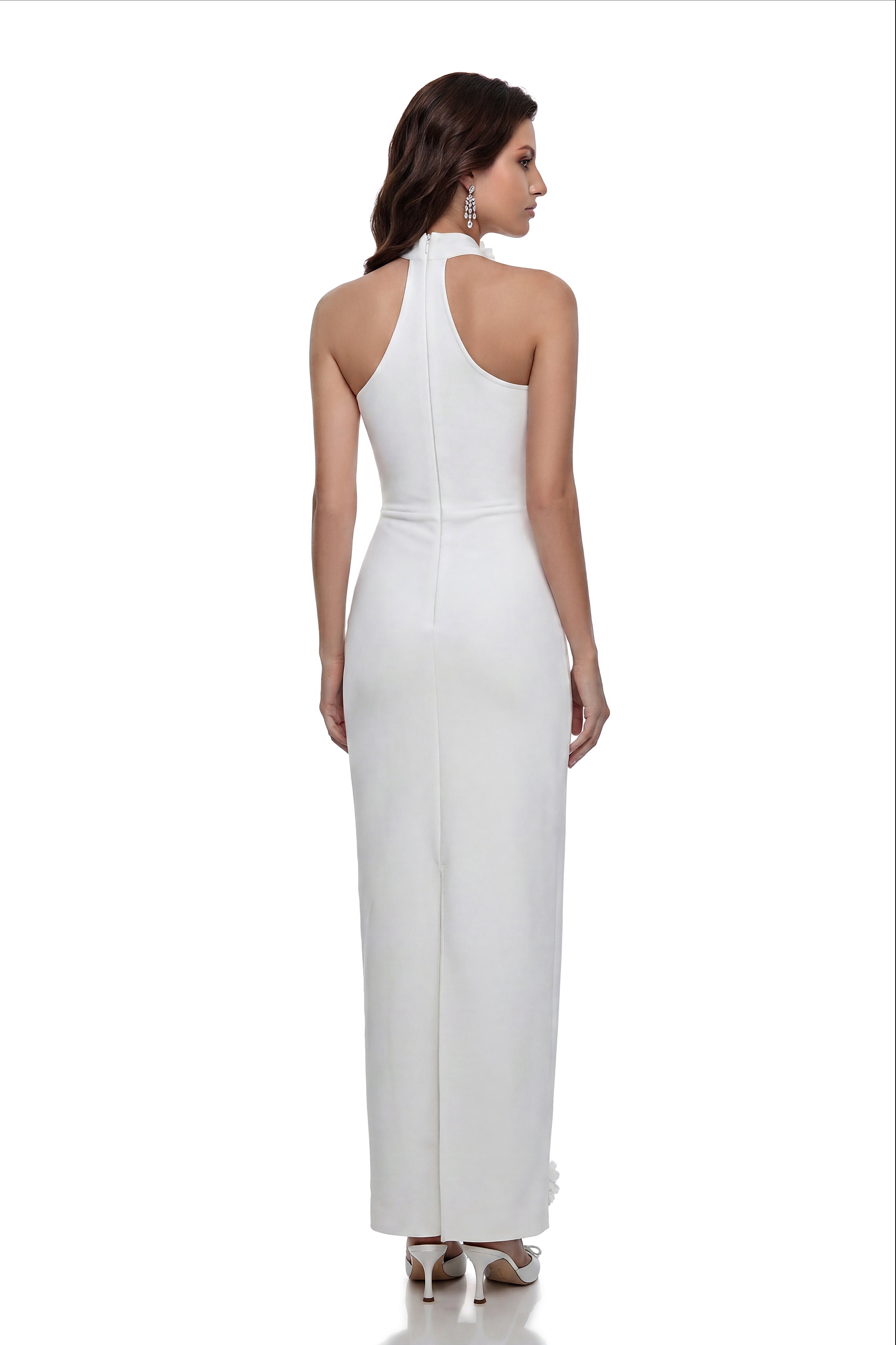Olesia White Bandage Maxi Dress with 3D Petals