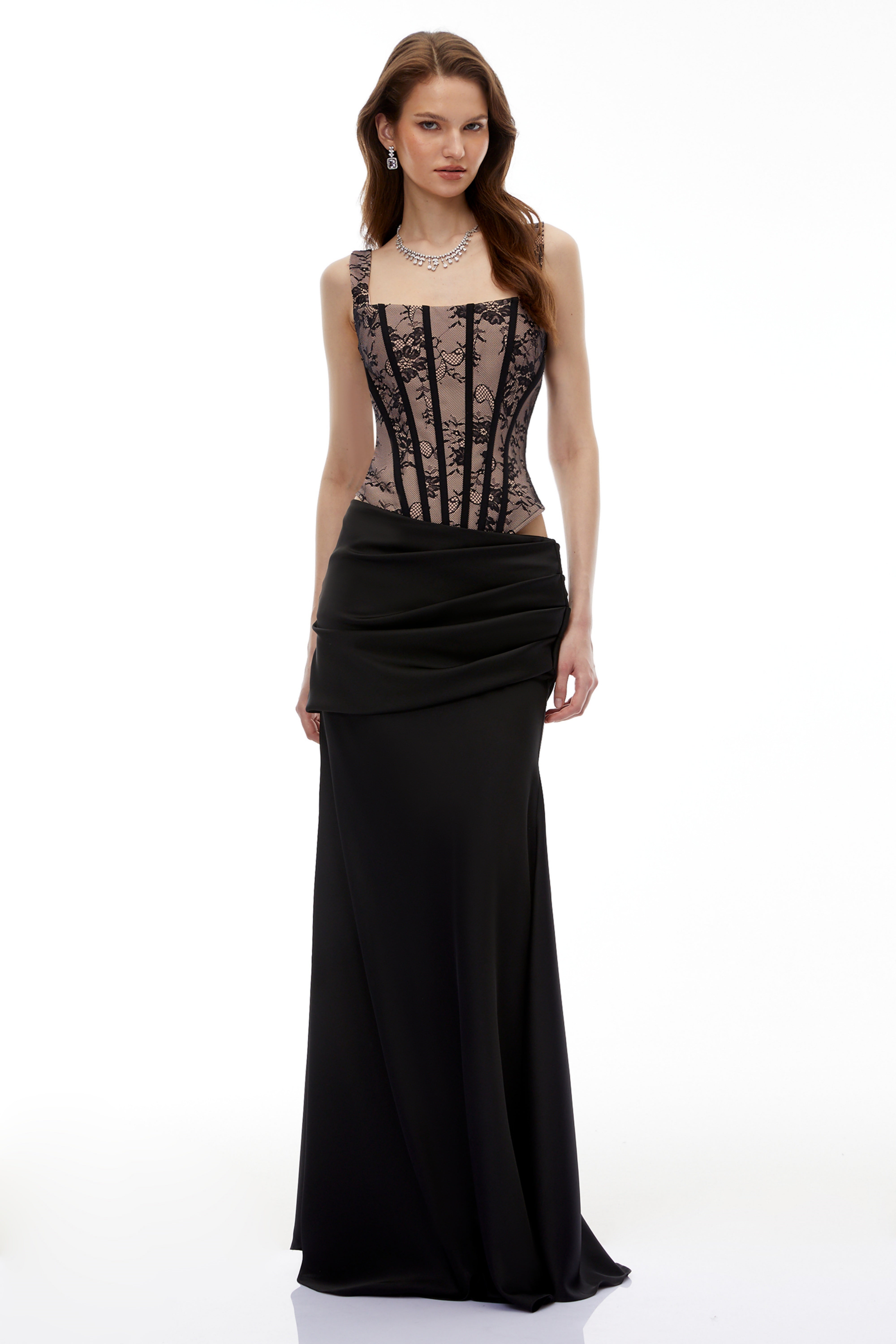 Olesya Black Lace Top & Ruched Skirt Set (Final Sale-US Only)