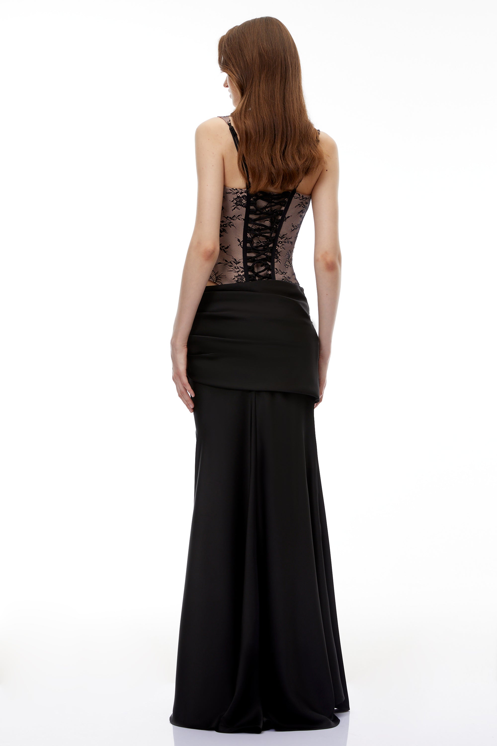 Olesya Black Lace Top & Ruched Skirt Set (Final Sale-US Only)