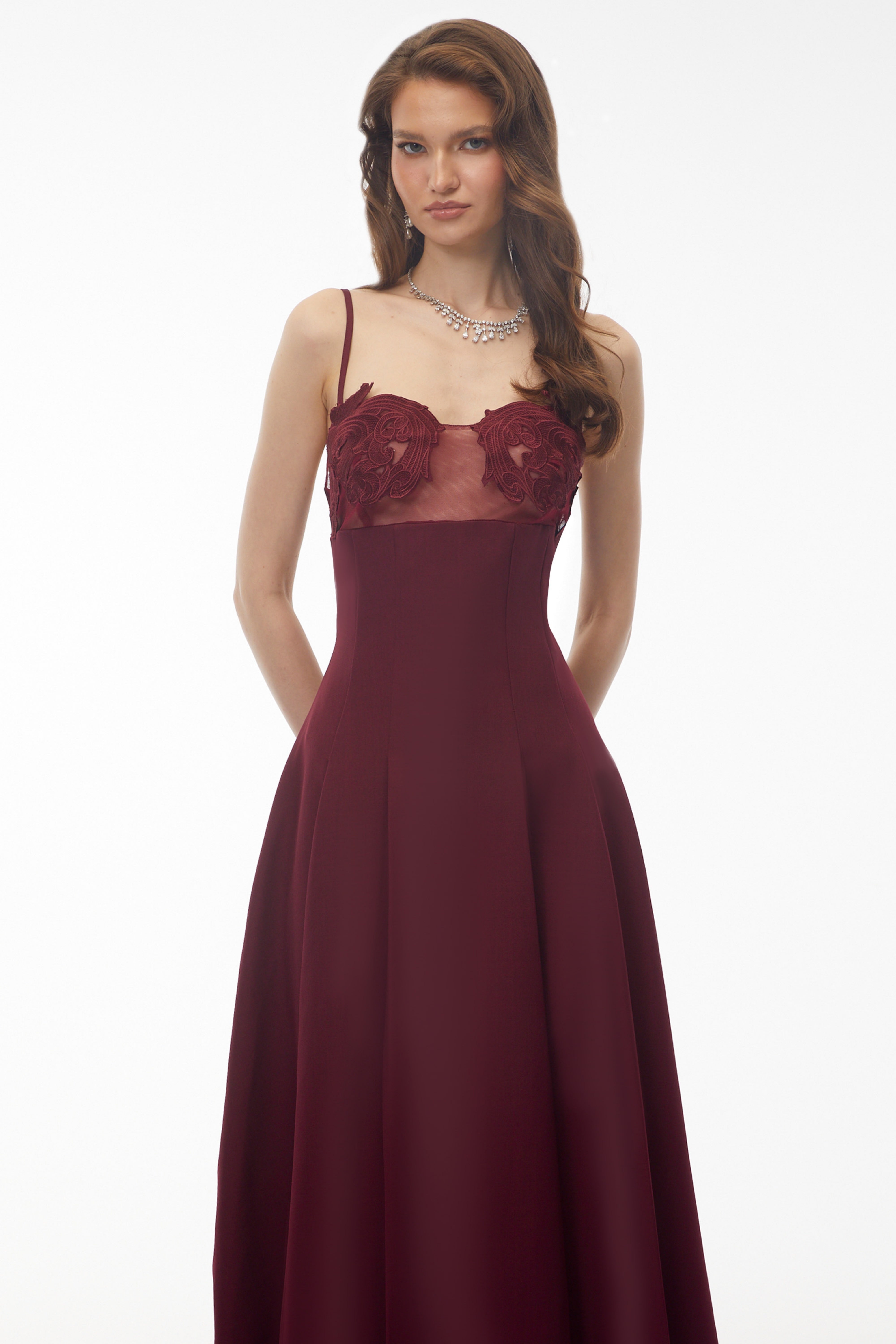 Olesya Burgundy Floral Embroidered Maxi Dress (Final Sale)