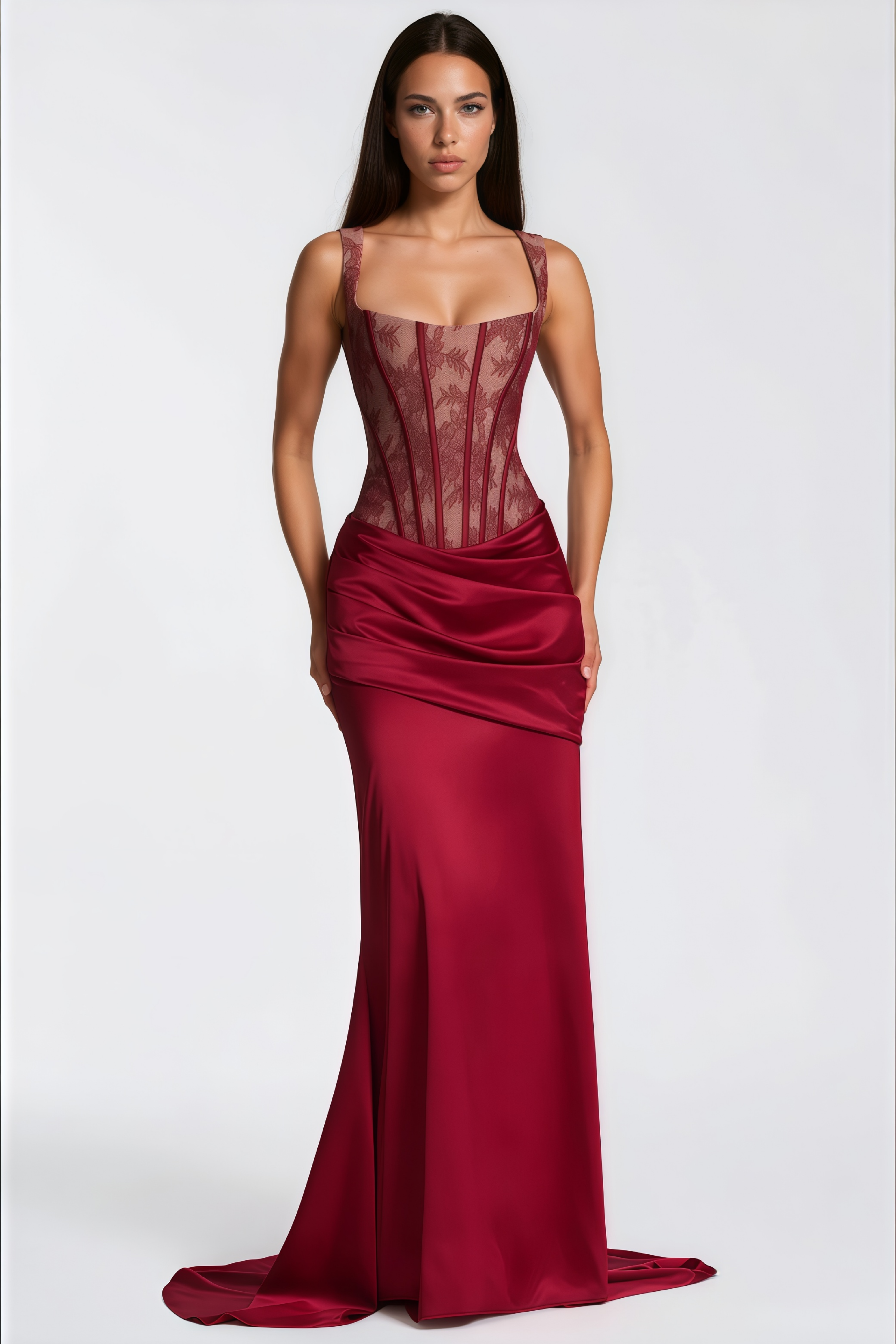 Olesya Red Lace Top & Ruched Skirt Set (Final Sale)